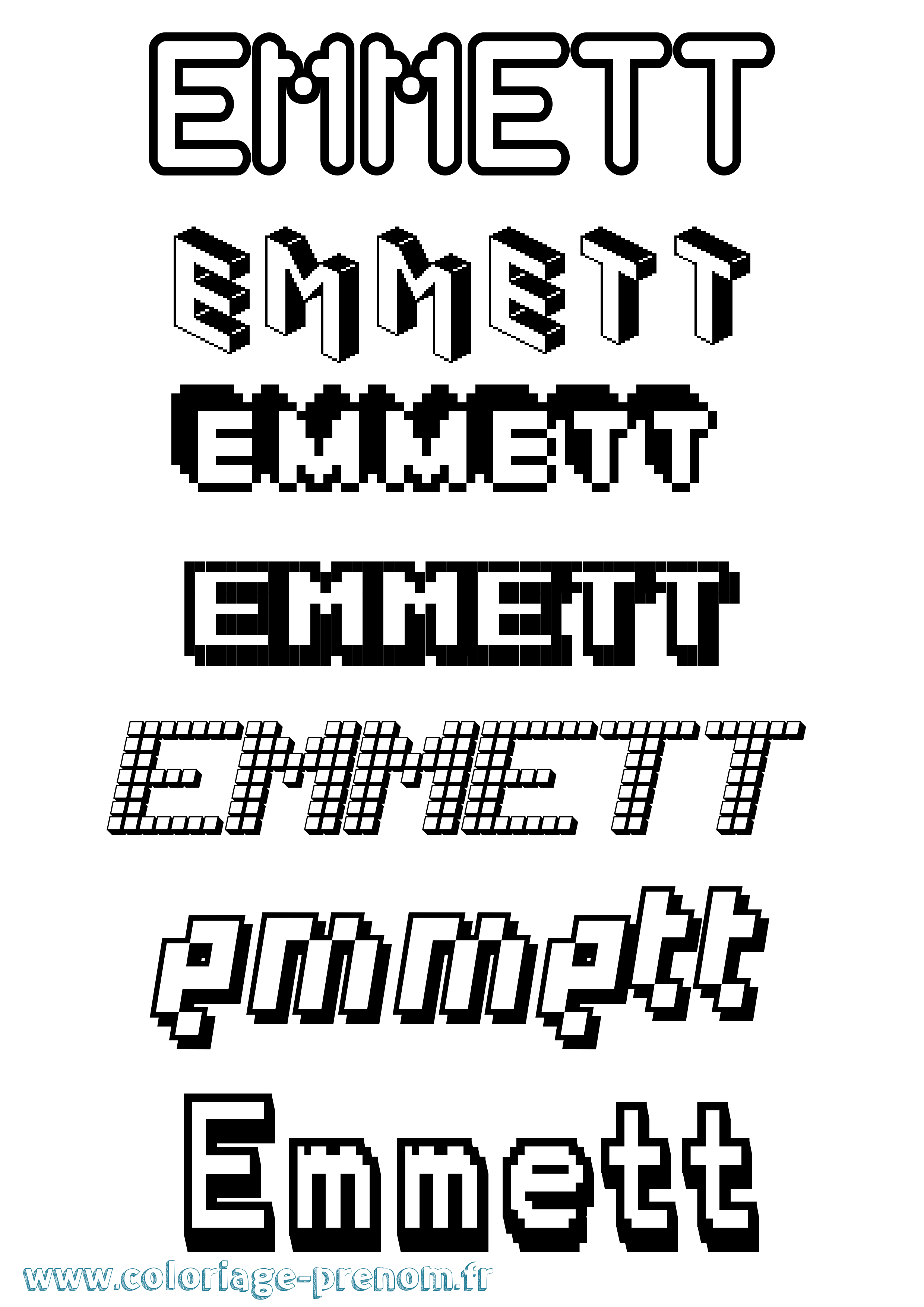 Coloriage Emmett Pixel Coloriage prénom Emmett Pixel