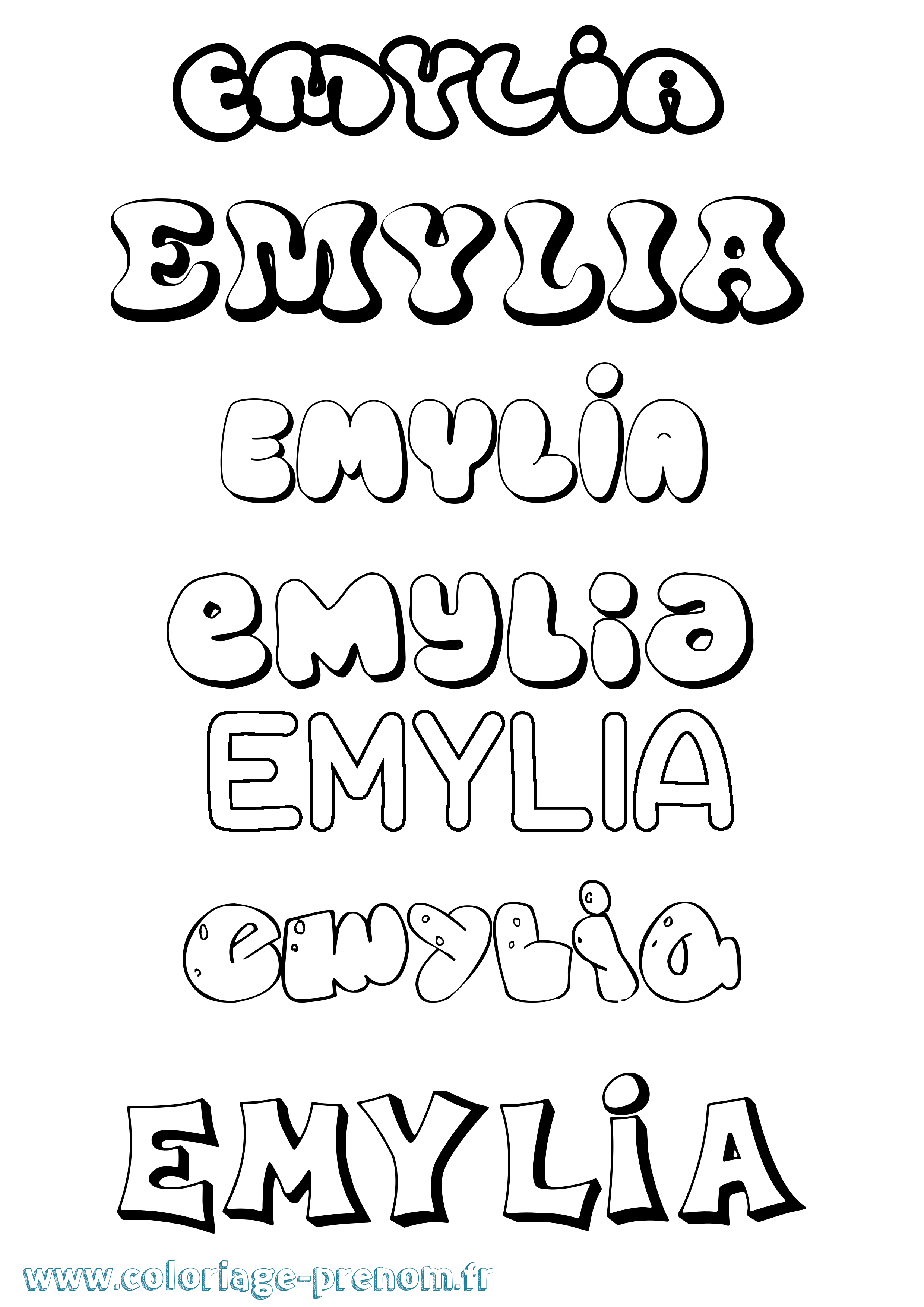 Coloriage Emylia Bubble Coloriage prénom Emylia Bubble