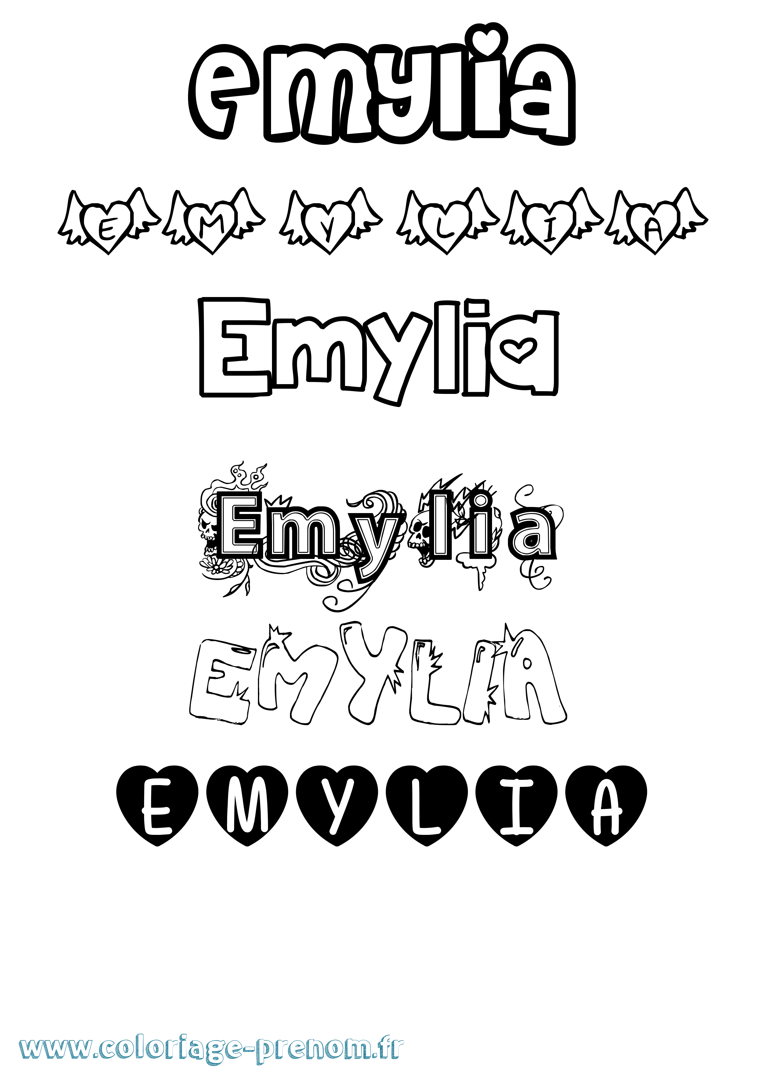 Coloriage Emylia Girly Coloriage prénom Emylia Girly