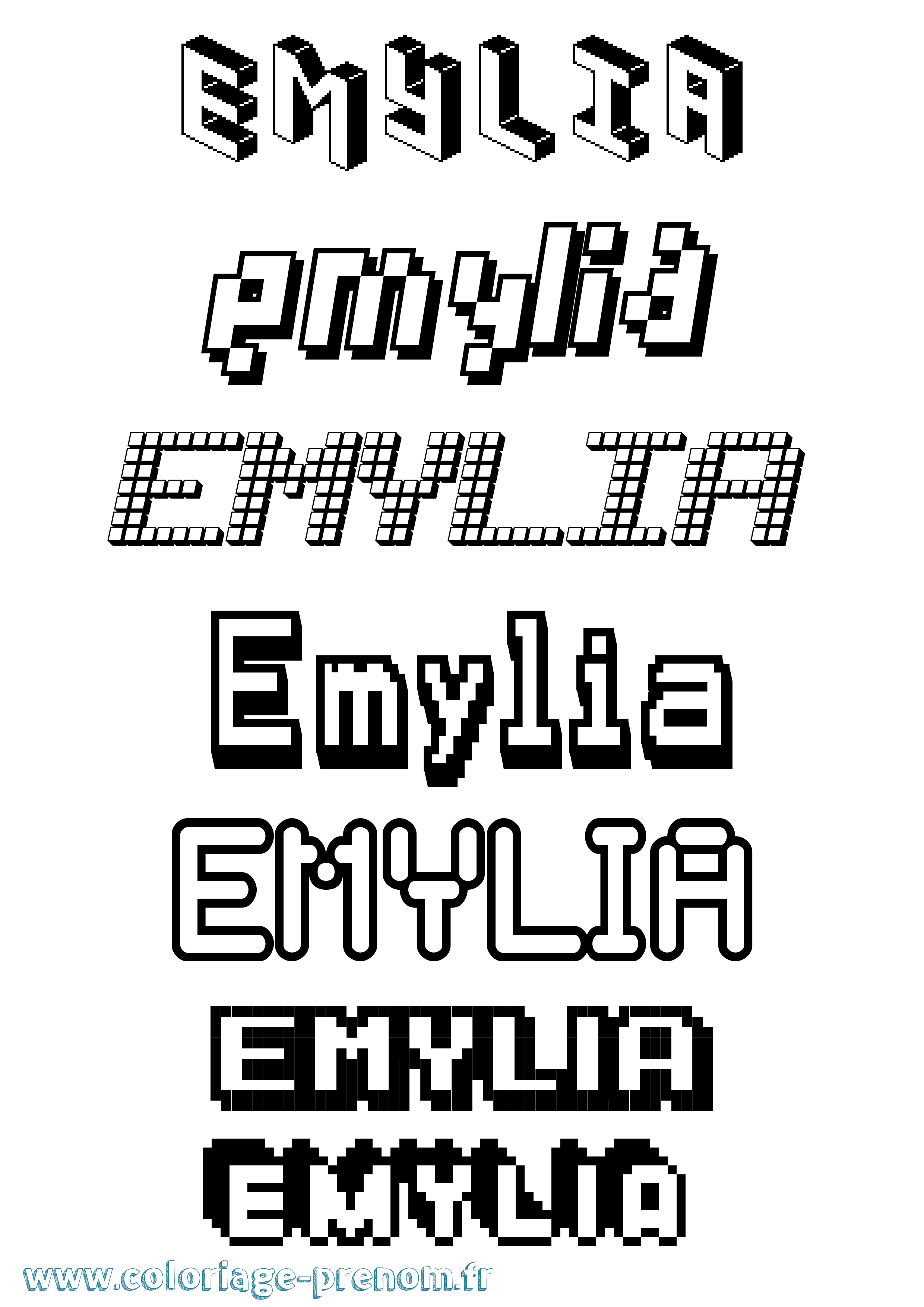 Coloriage Emylia Pixel Coloriage prénom Emylia Pixel