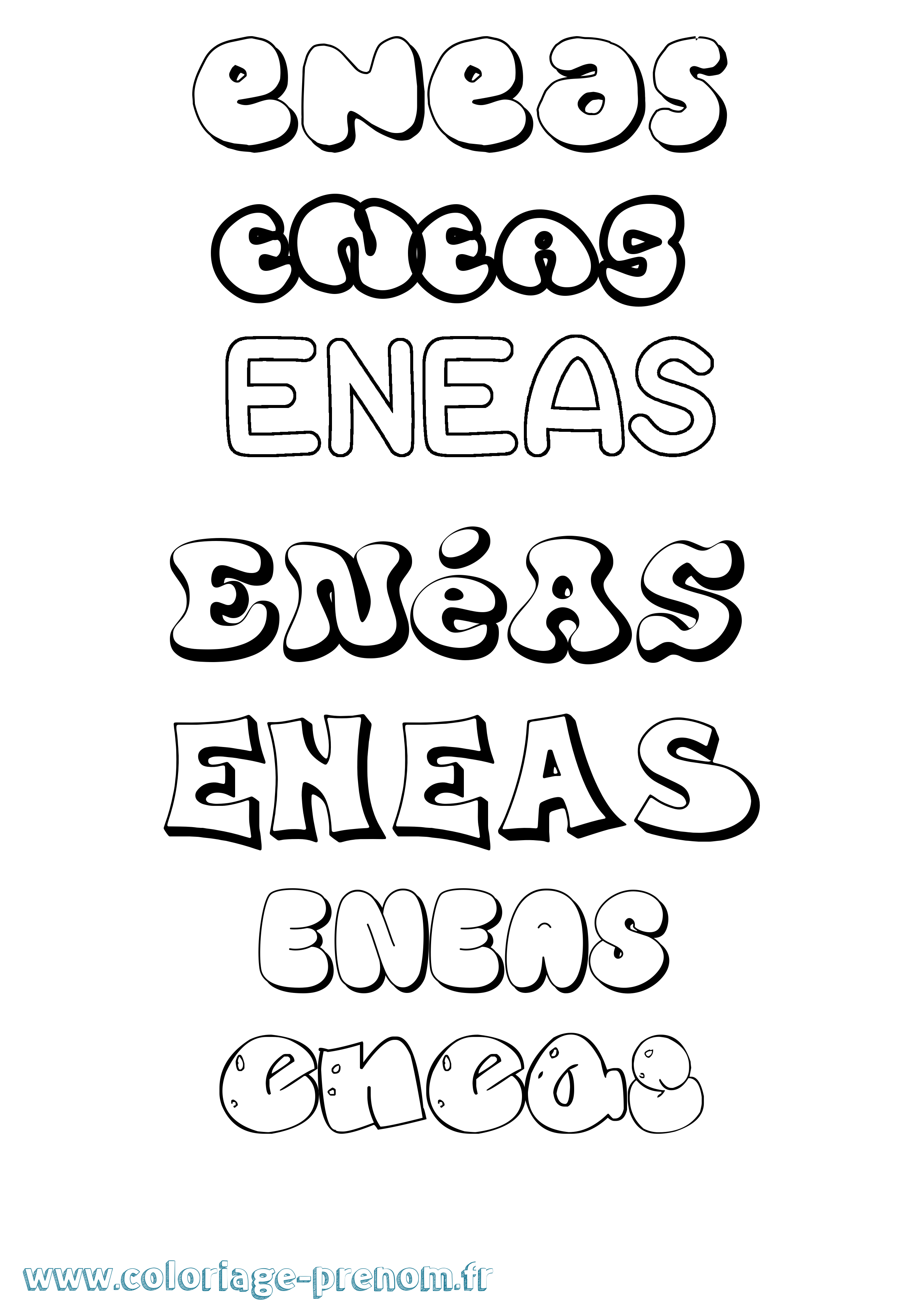 Coloriage Enéas Bubble Coloriage prénom Enéas Bubble