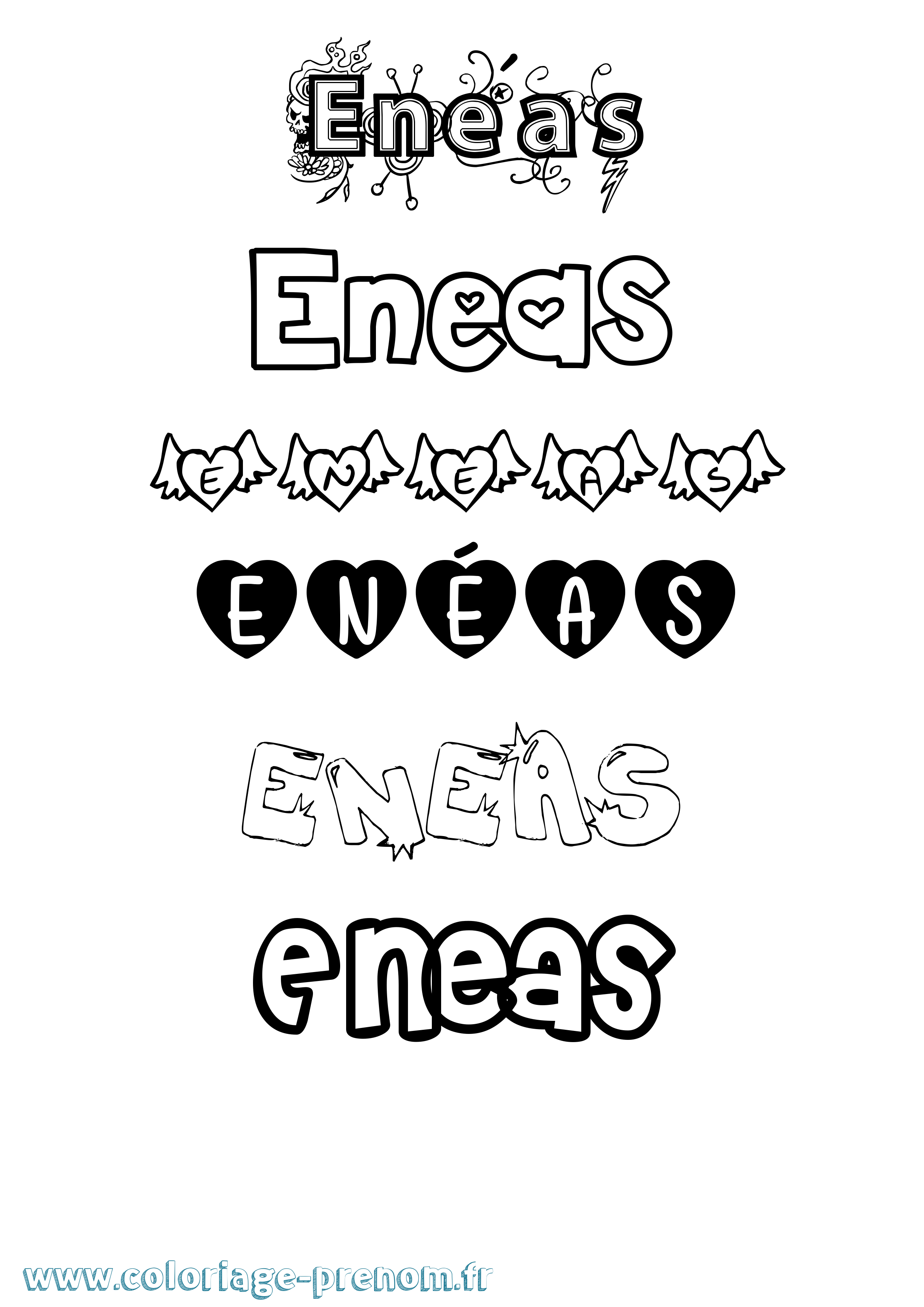 Coloriage Enéas Girly Coloriage prénom Enéas Girly