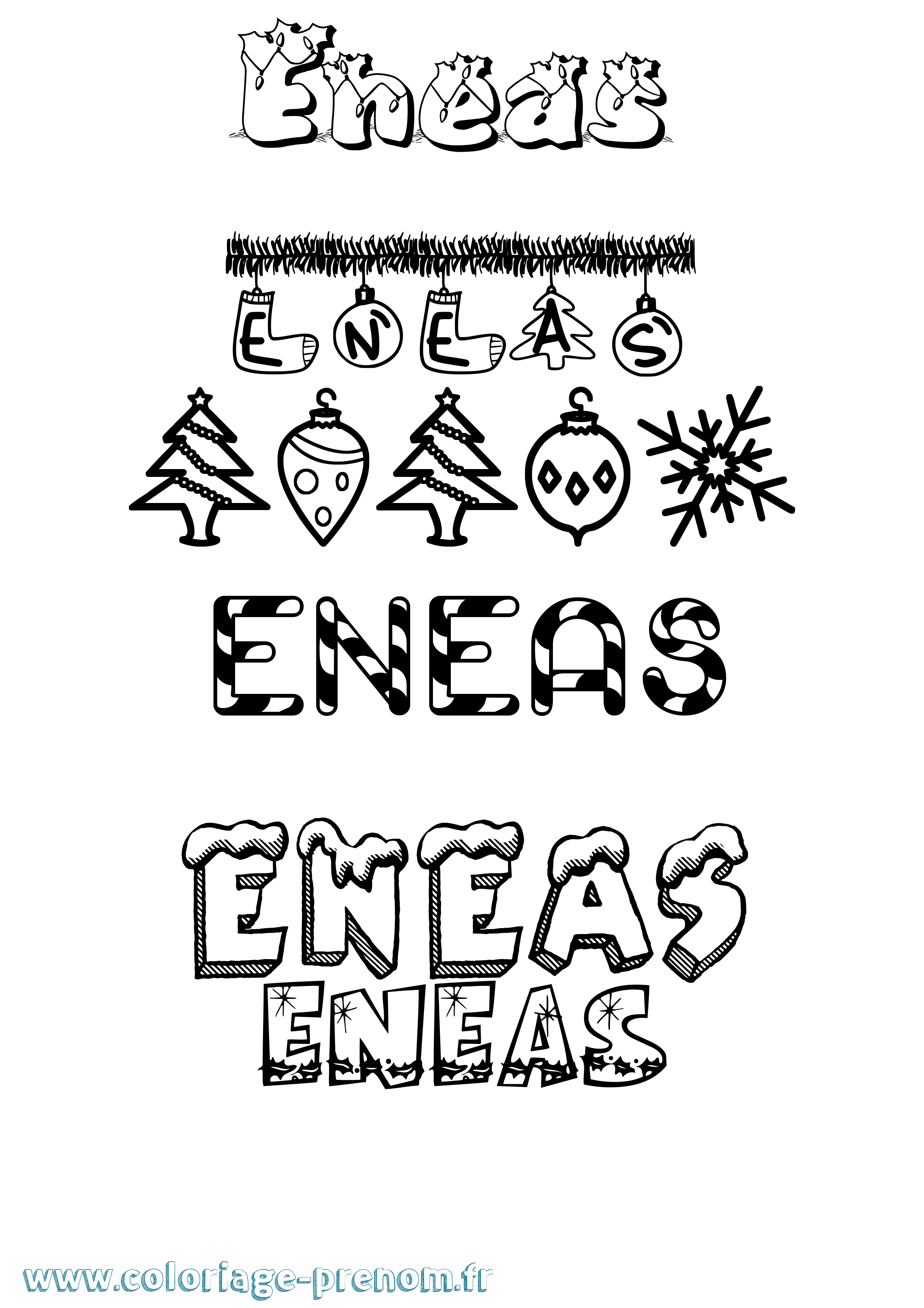 Coloriage Enéas Noël Coloriage prénom Enéas Noël