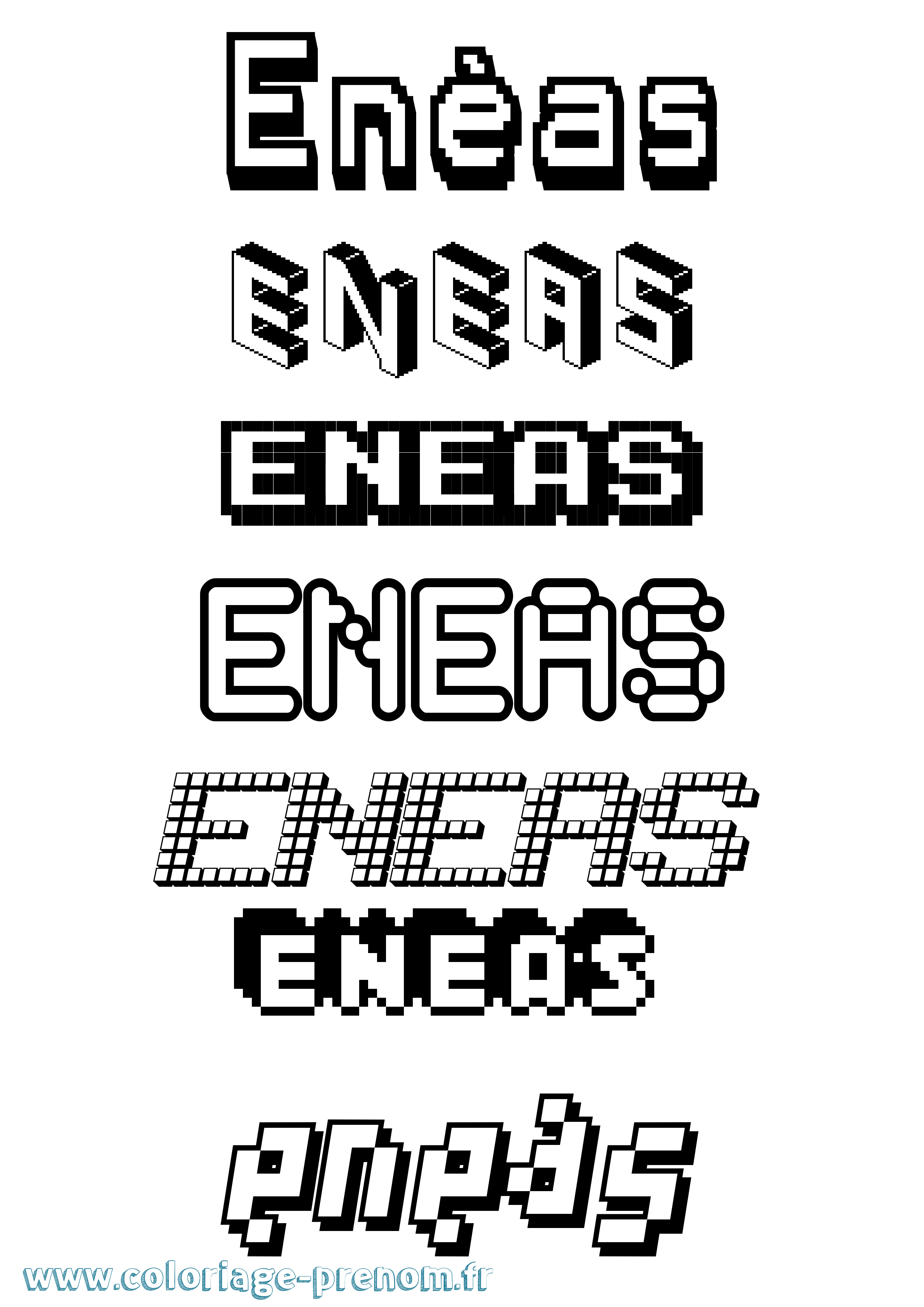 Coloriage Enéas Pixel Coloriage prénom Enéas Pixel