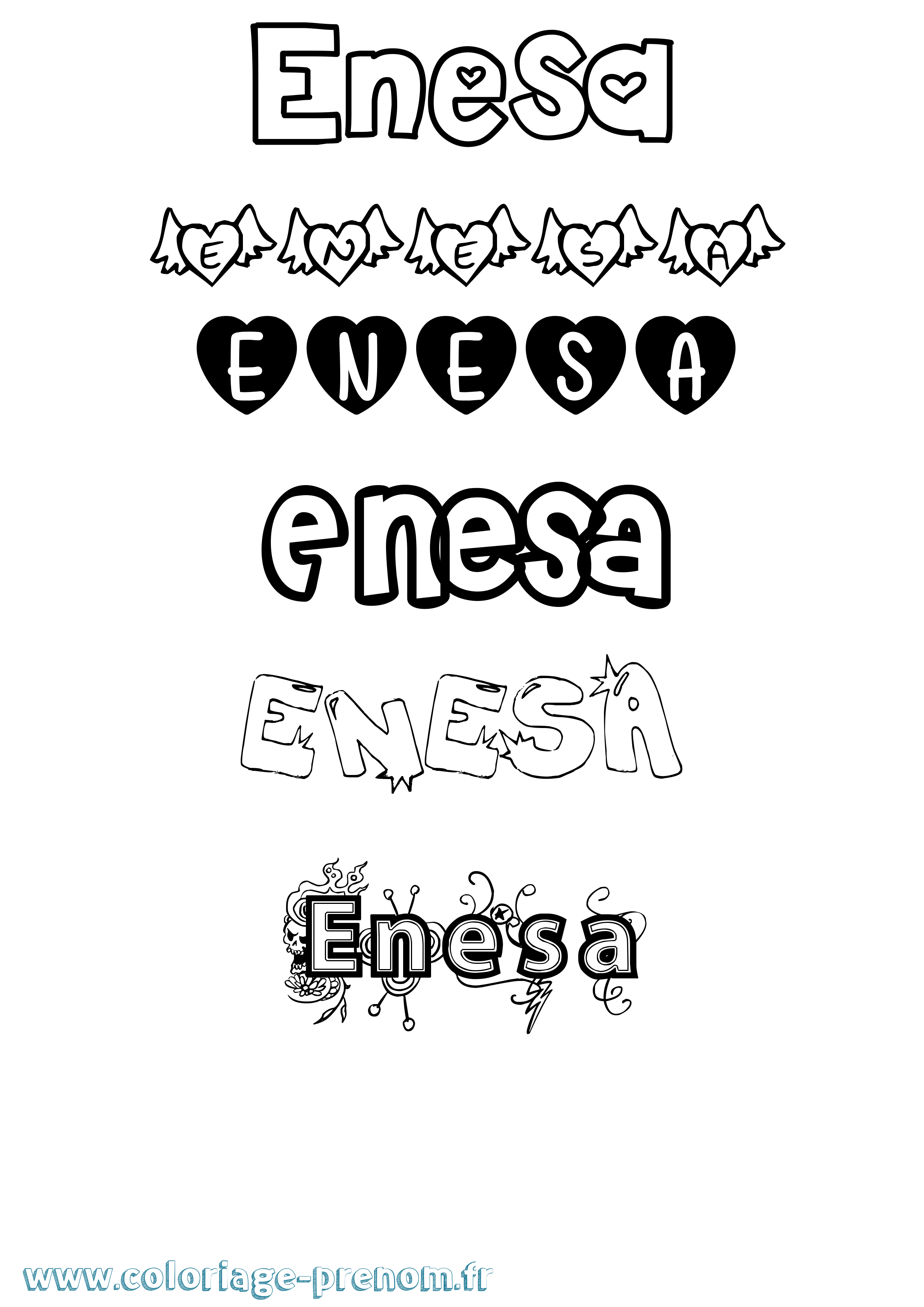 Coloriage Enesa Girly Coloriage prénom Enesa Girly