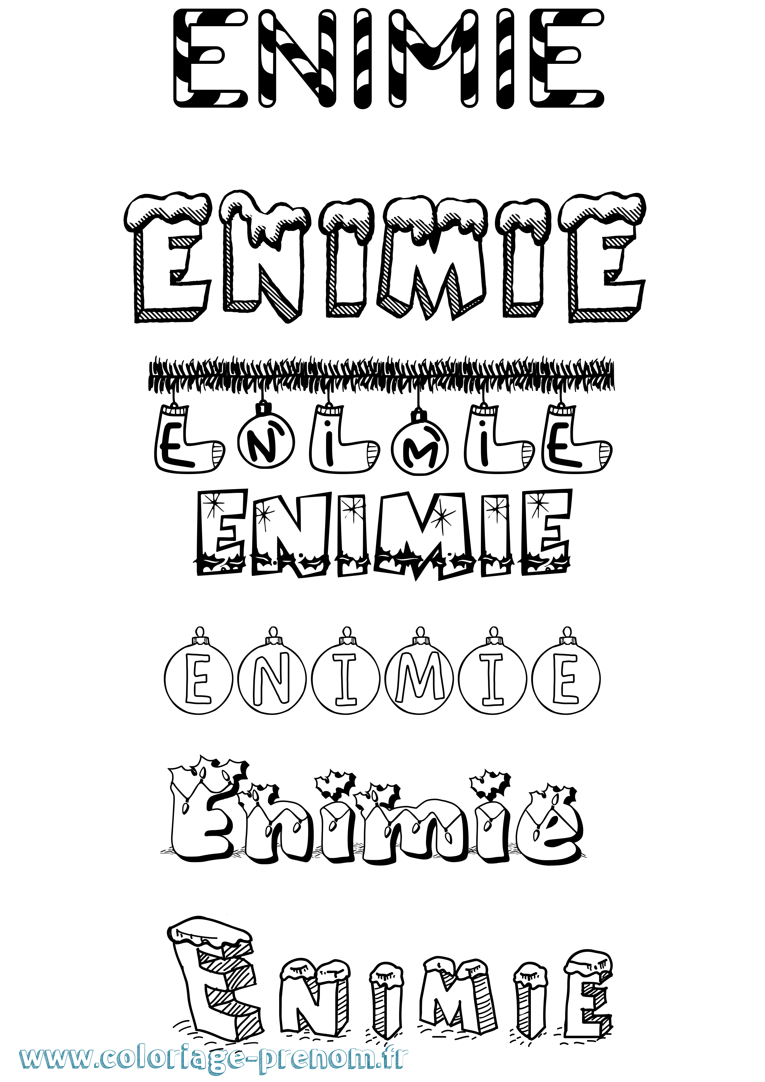 Coloriage Enimie Noël Coloriage prénom Enimie Noël