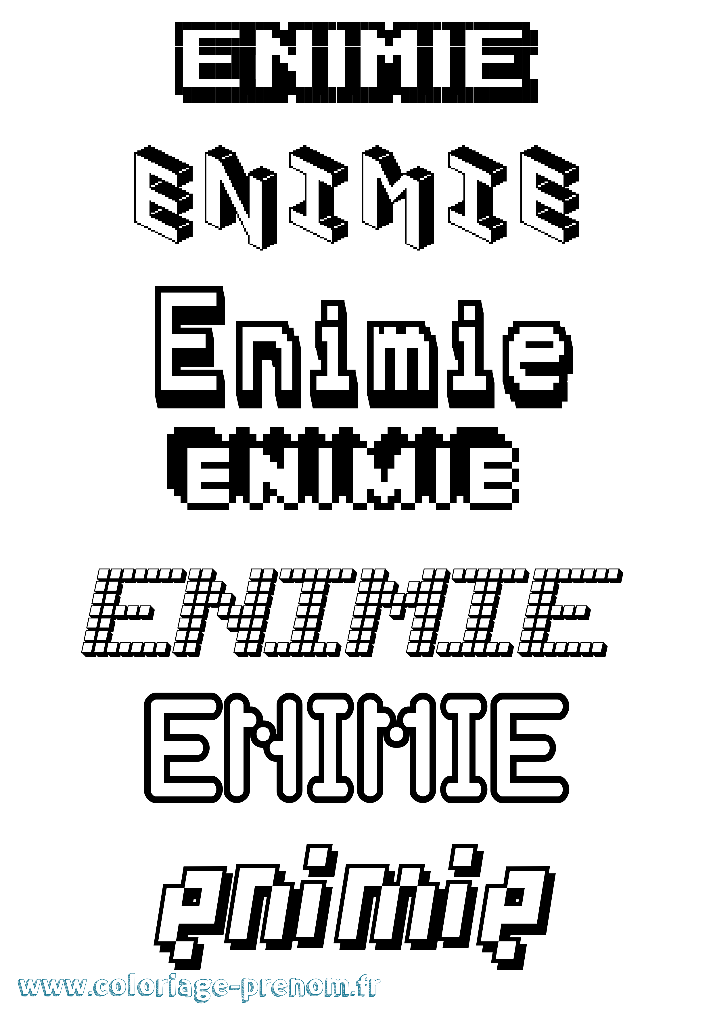 Coloriage Enimie Pixel Coloriage prénom Enimie Pixel