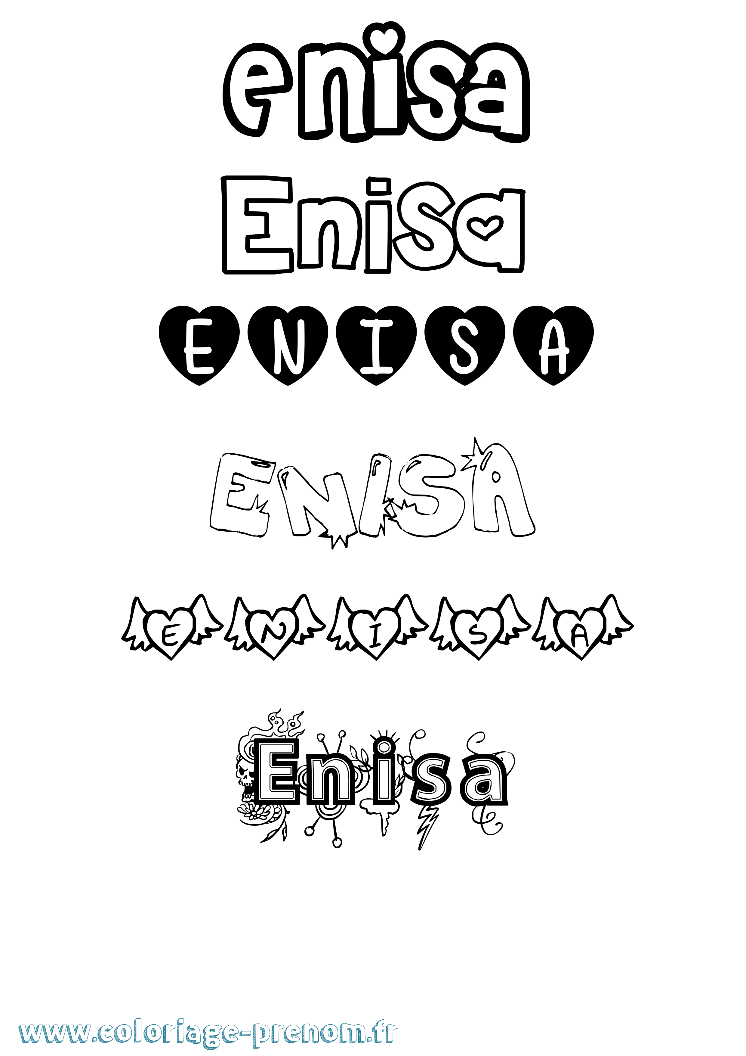 Coloriage Enisa Girly Coloriage prénom Enisa Girly