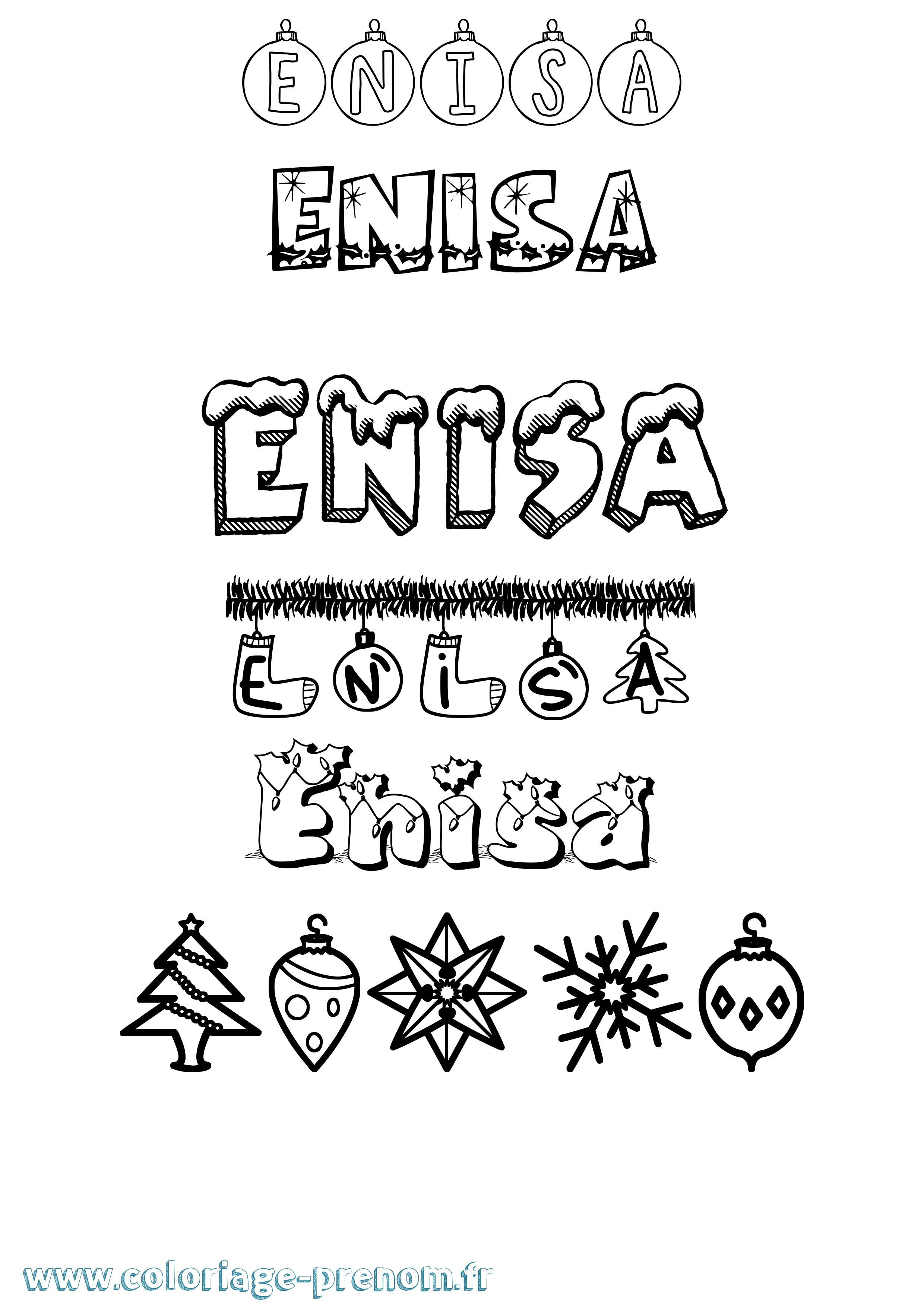 Coloriage Enisa Noël Coloriage prénom Enisa Noël