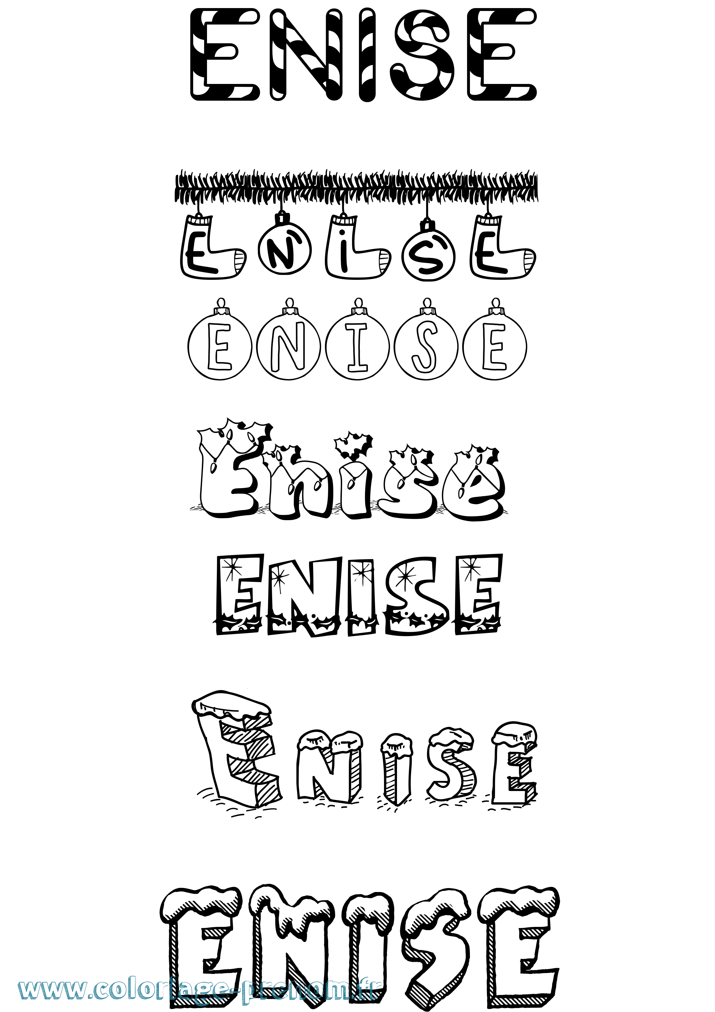 Coloriage Enise Noël Coloriage prénom Enise Noël