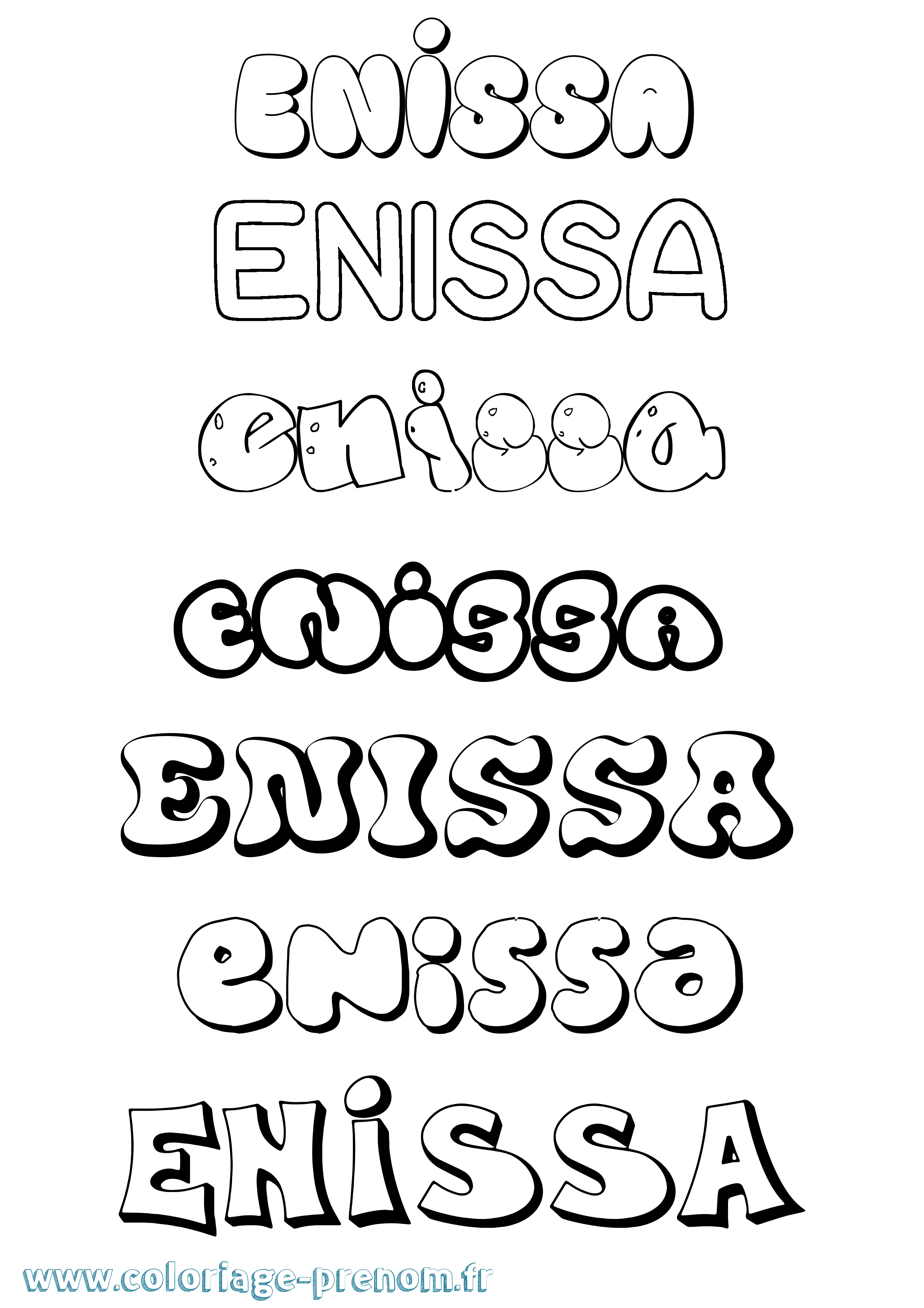 Coloriage Enissa Bubble Coloriage prénom Enissa Bubble