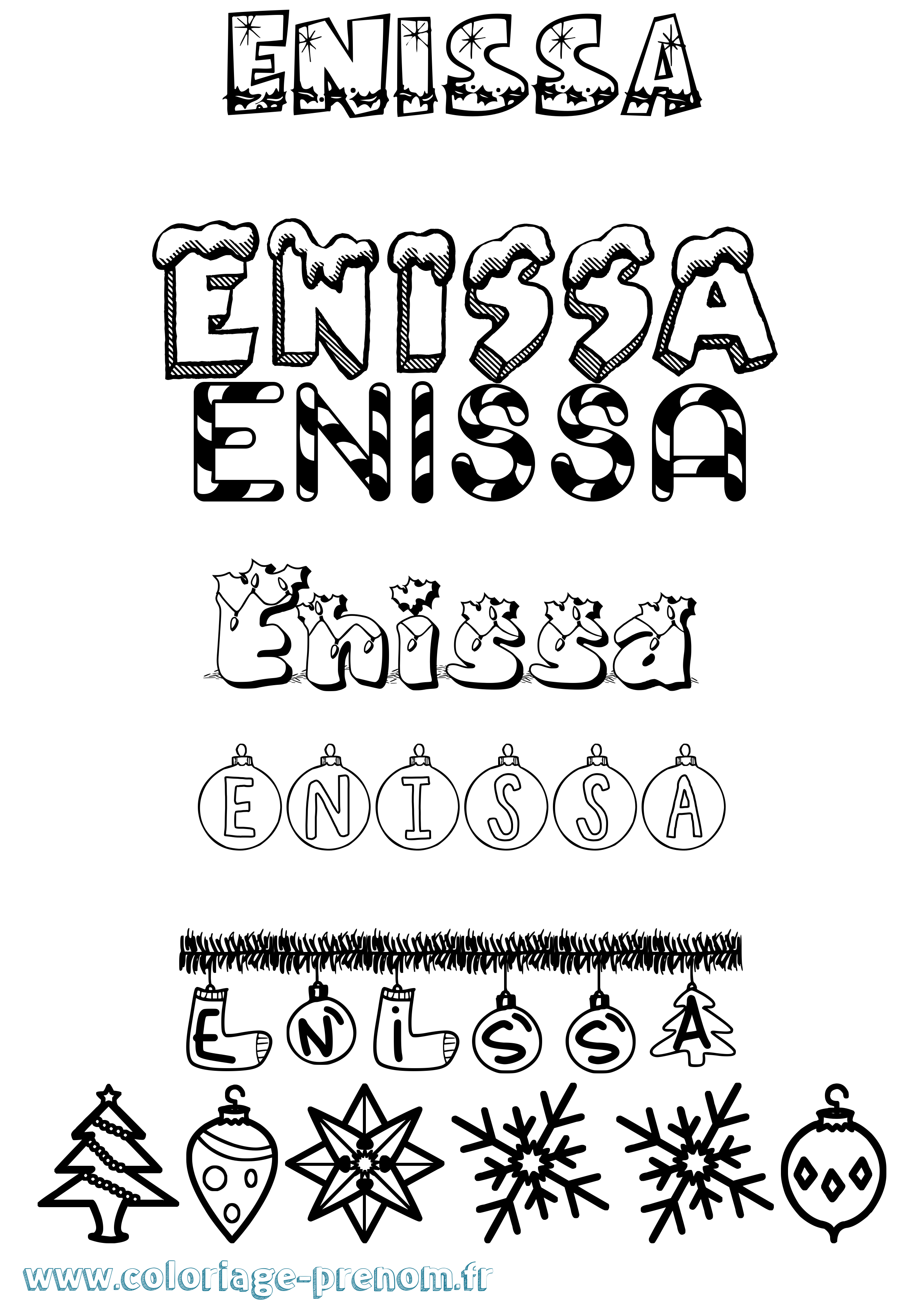 Coloriage Enissa Noël Coloriage prénom Enissa Noël