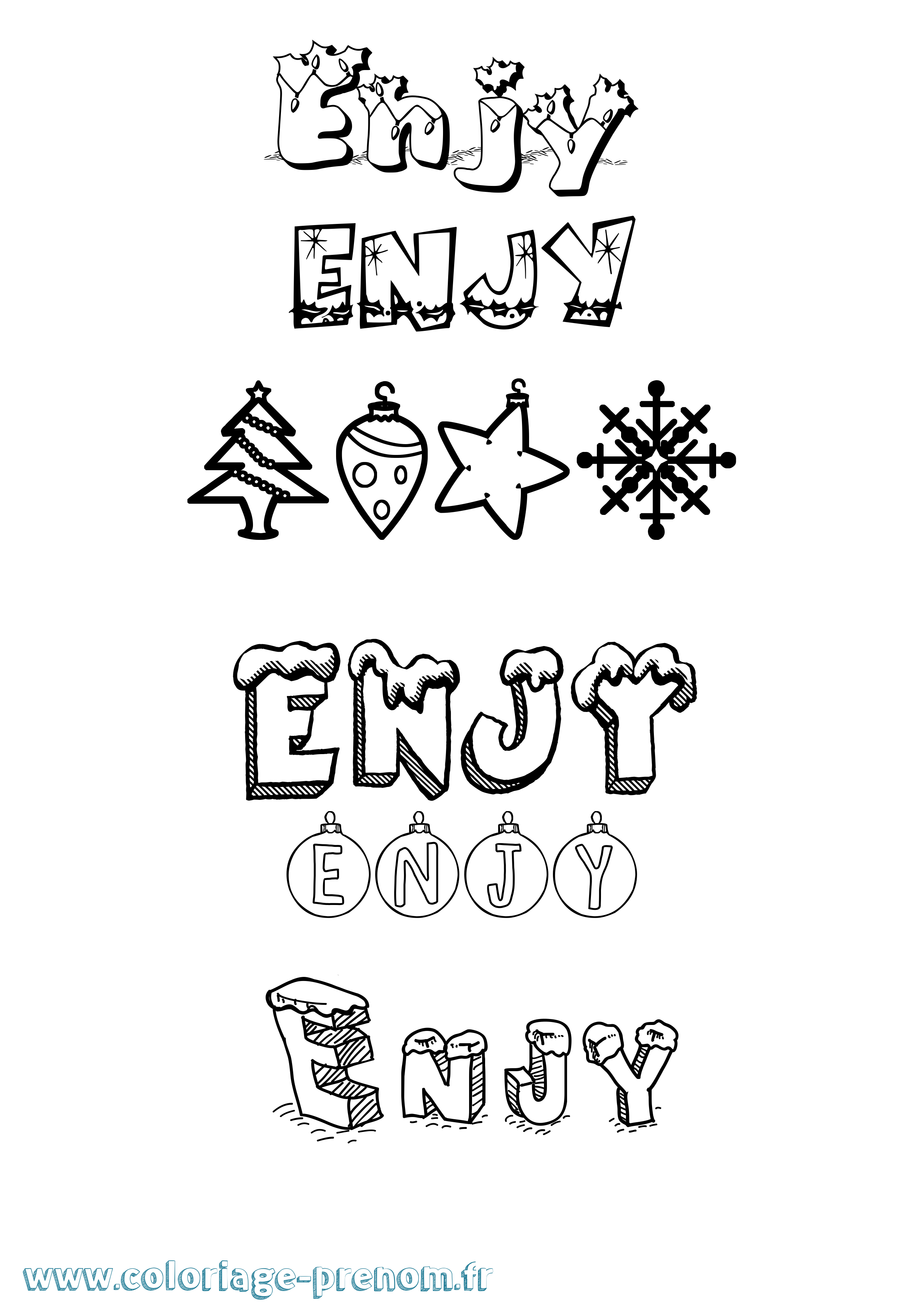 Coloriage Enjy Noël Coloriage prénom Enjy Noël