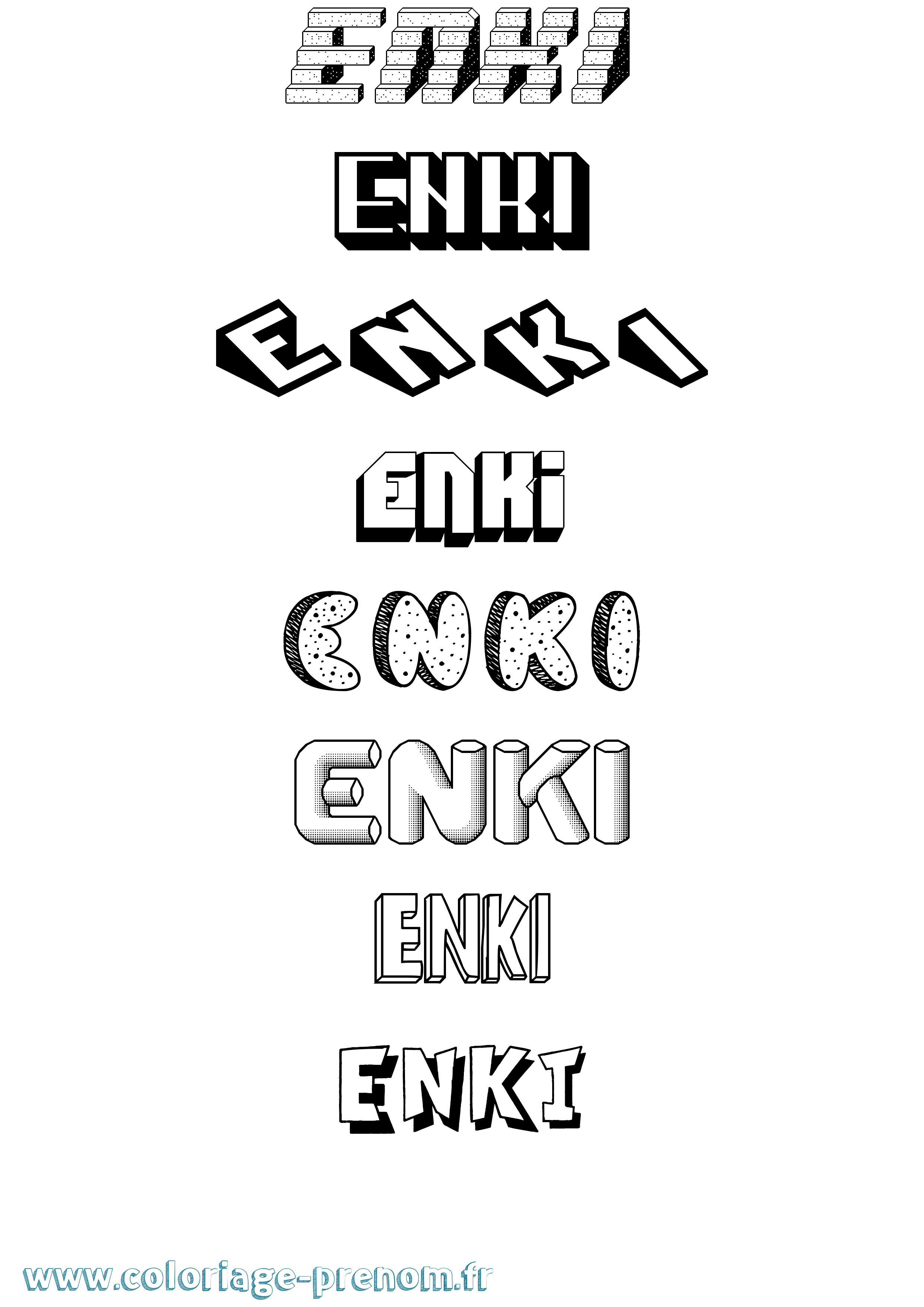 Coloriage Enki Effet 3D Coloriage prénom Enki Effet 3D