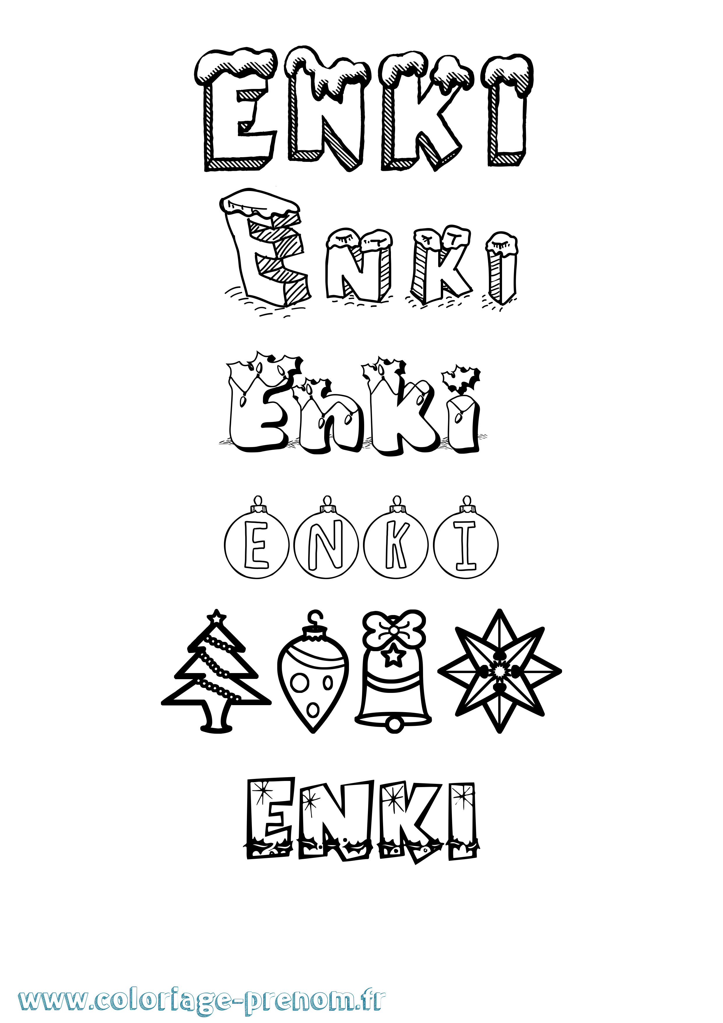 Coloriage Enki Noël Coloriage prénom Enki Noël