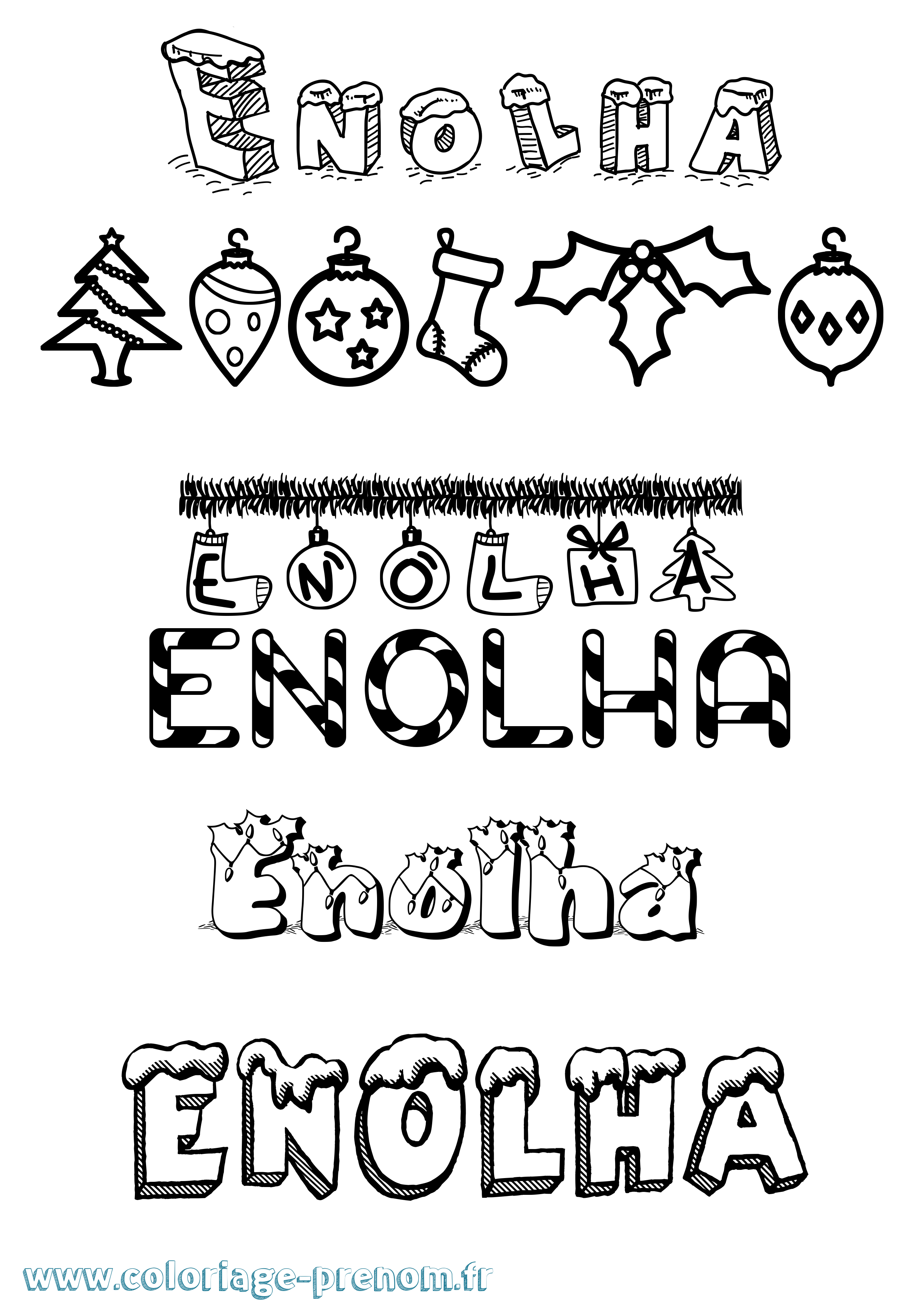 Coloriage Enolha Noël Coloriage prénom Enolha Noël
