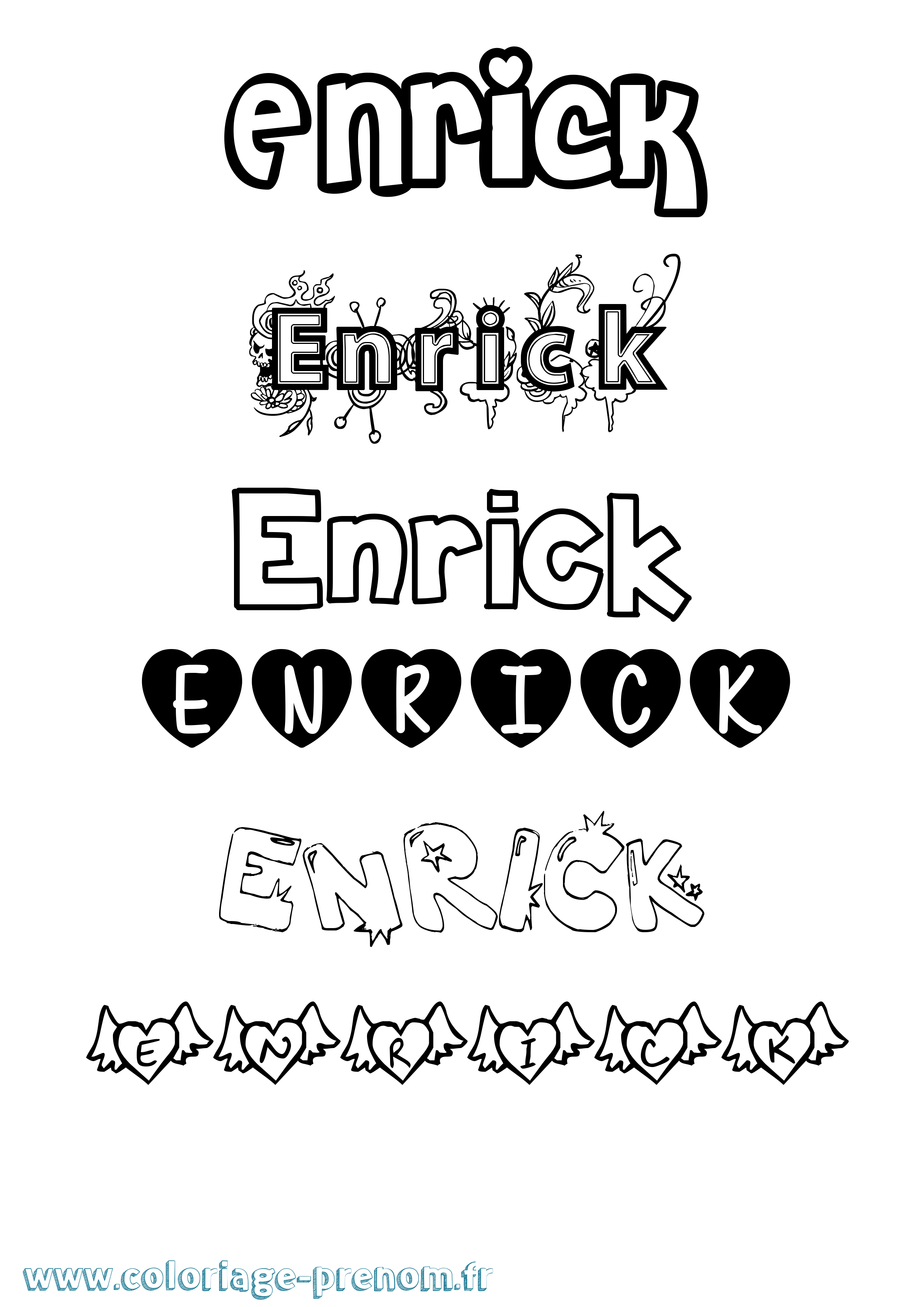 Coloriage Enrick Girly Coloriage prénom Enrick Girly