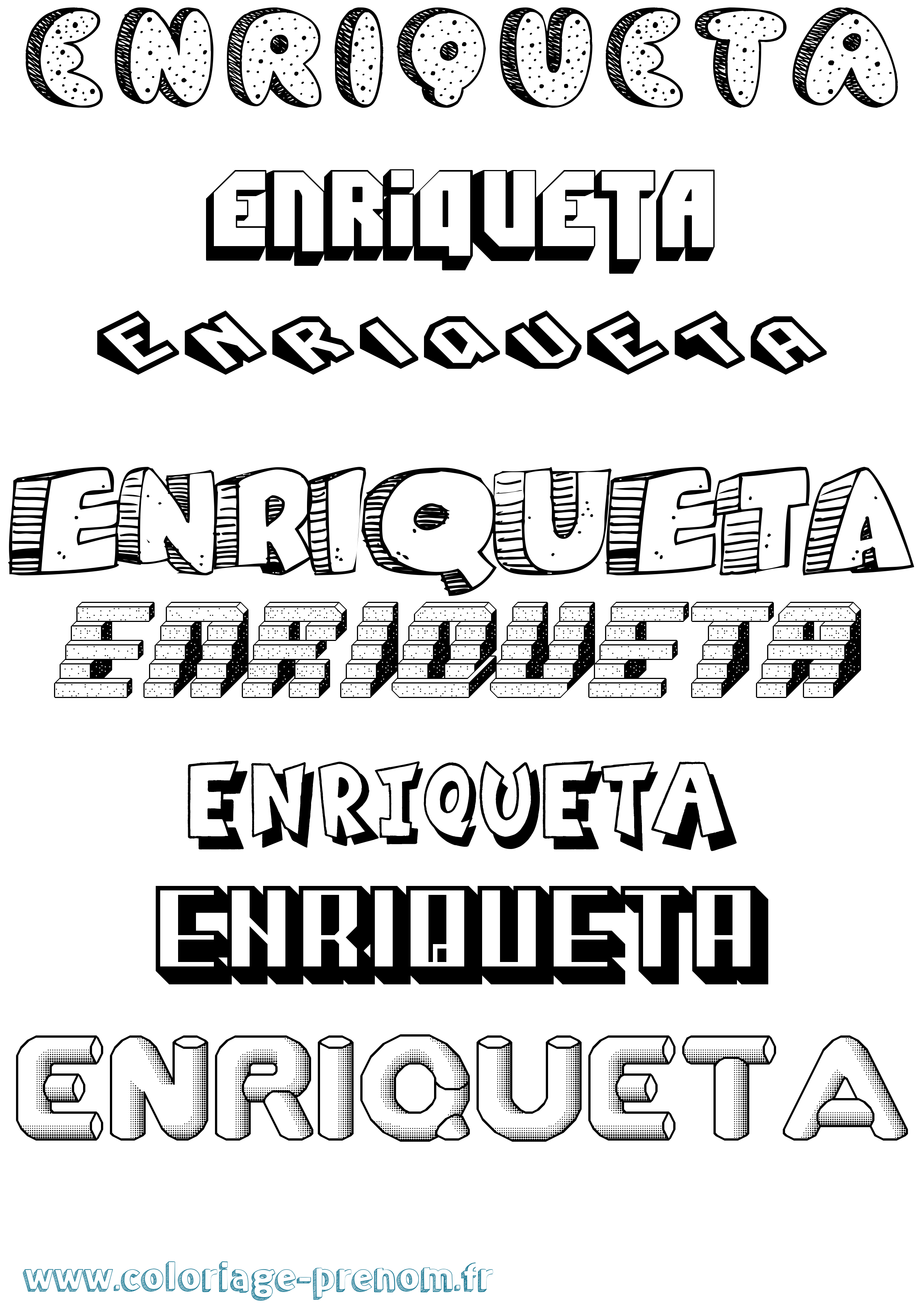 Coloriage Enriqueta Effet 3D Coloriage prénom Enriqueta Effet 3D