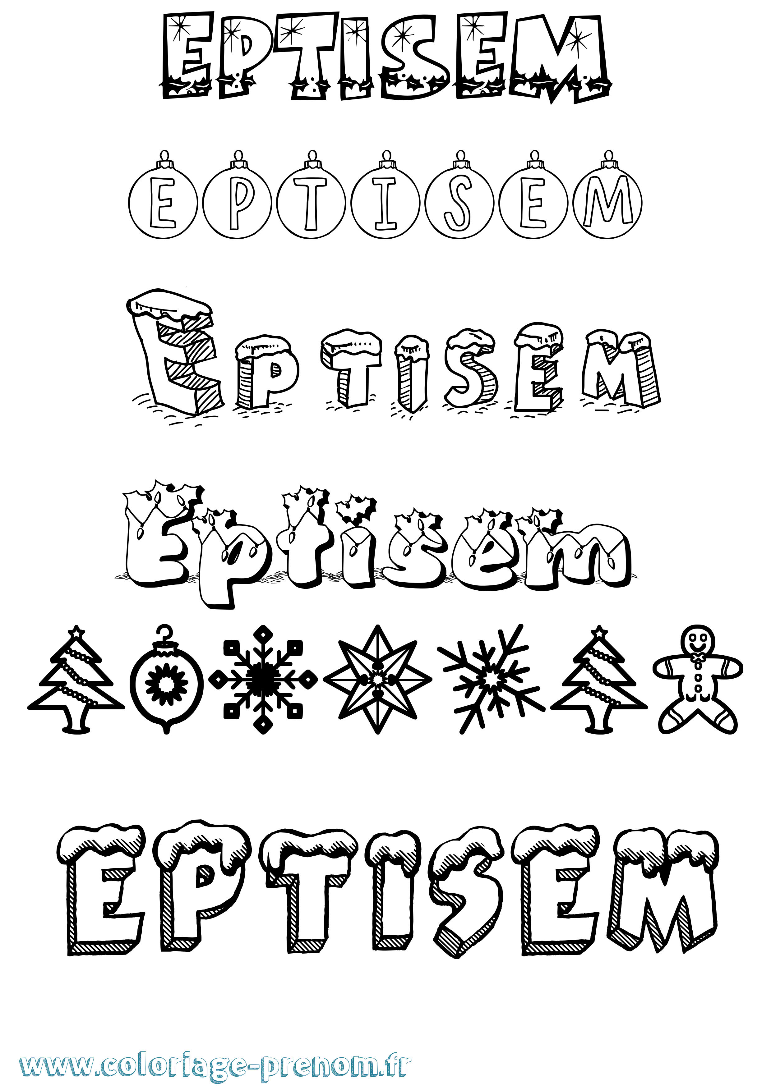Coloriage Eptisem Noël Coloriage prénom Eptisem Noël