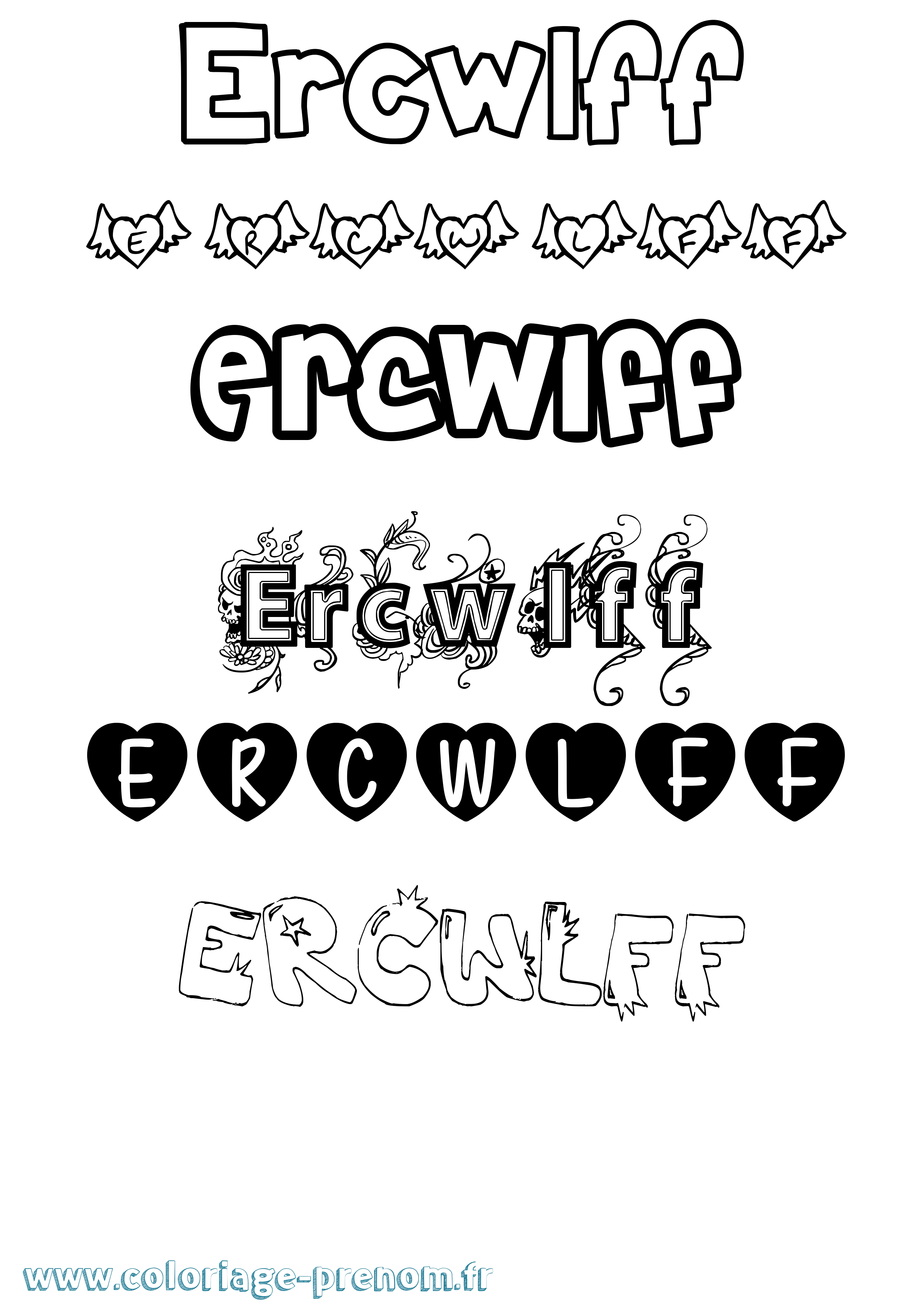 Coloriage Ercwlff Girly Coloriage prénom Ercwlff Girly
