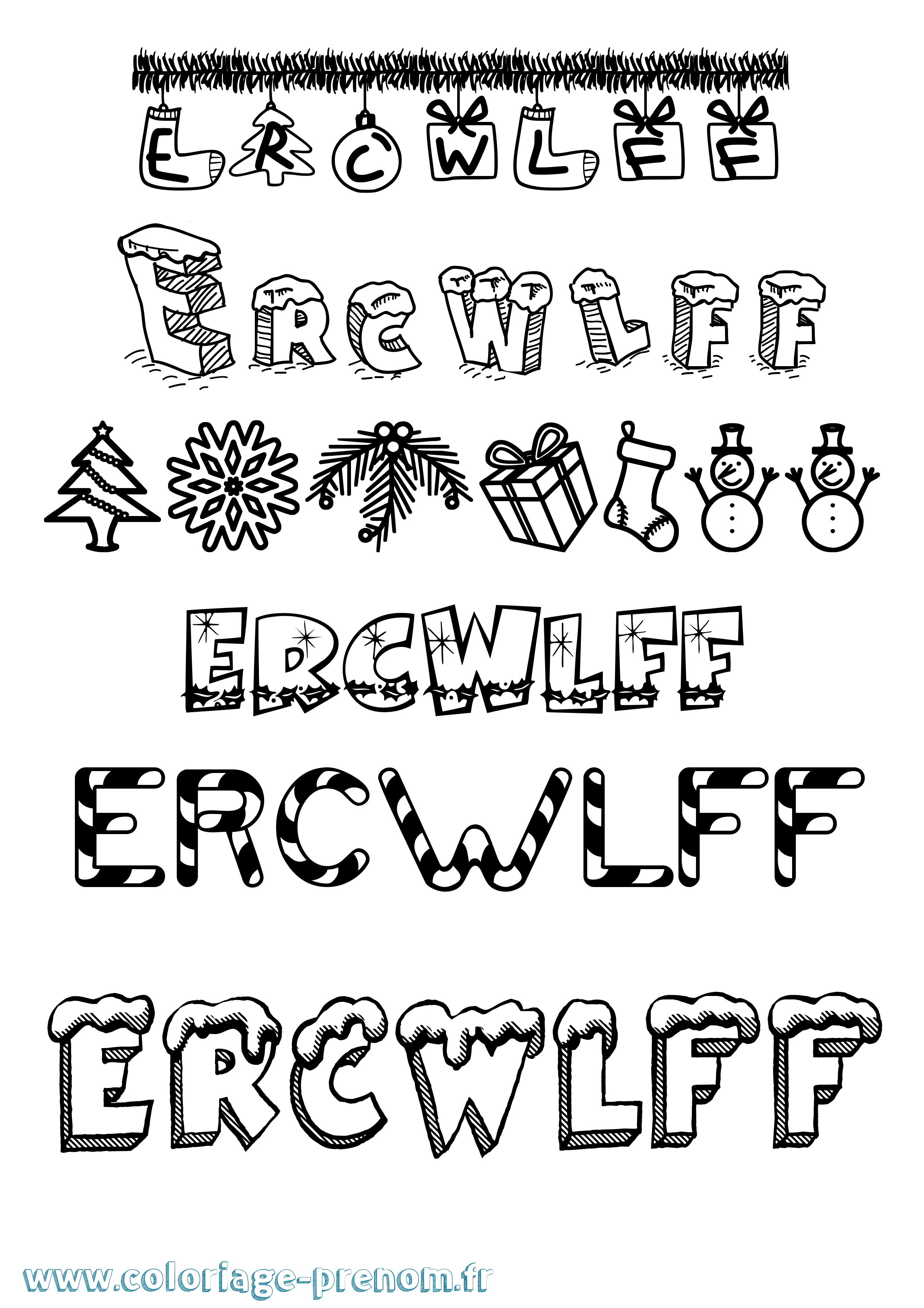 Coloriage Ercwlff Noël Coloriage prénom Ercwlff Noël