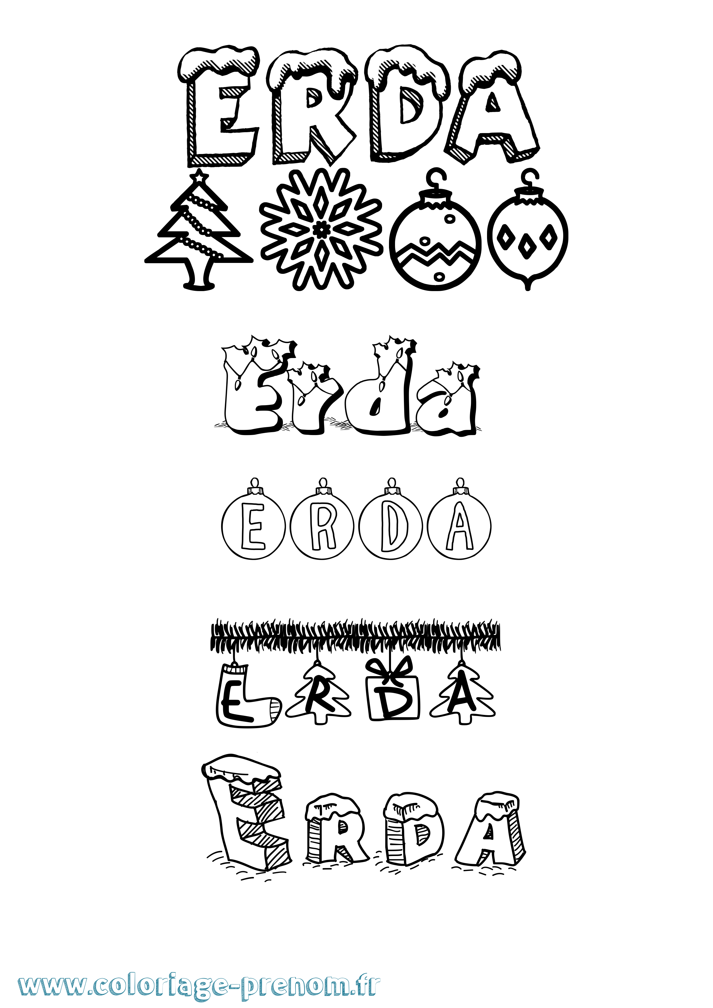 Coloriage Erda Noël Coloriage prénom Erda Noël