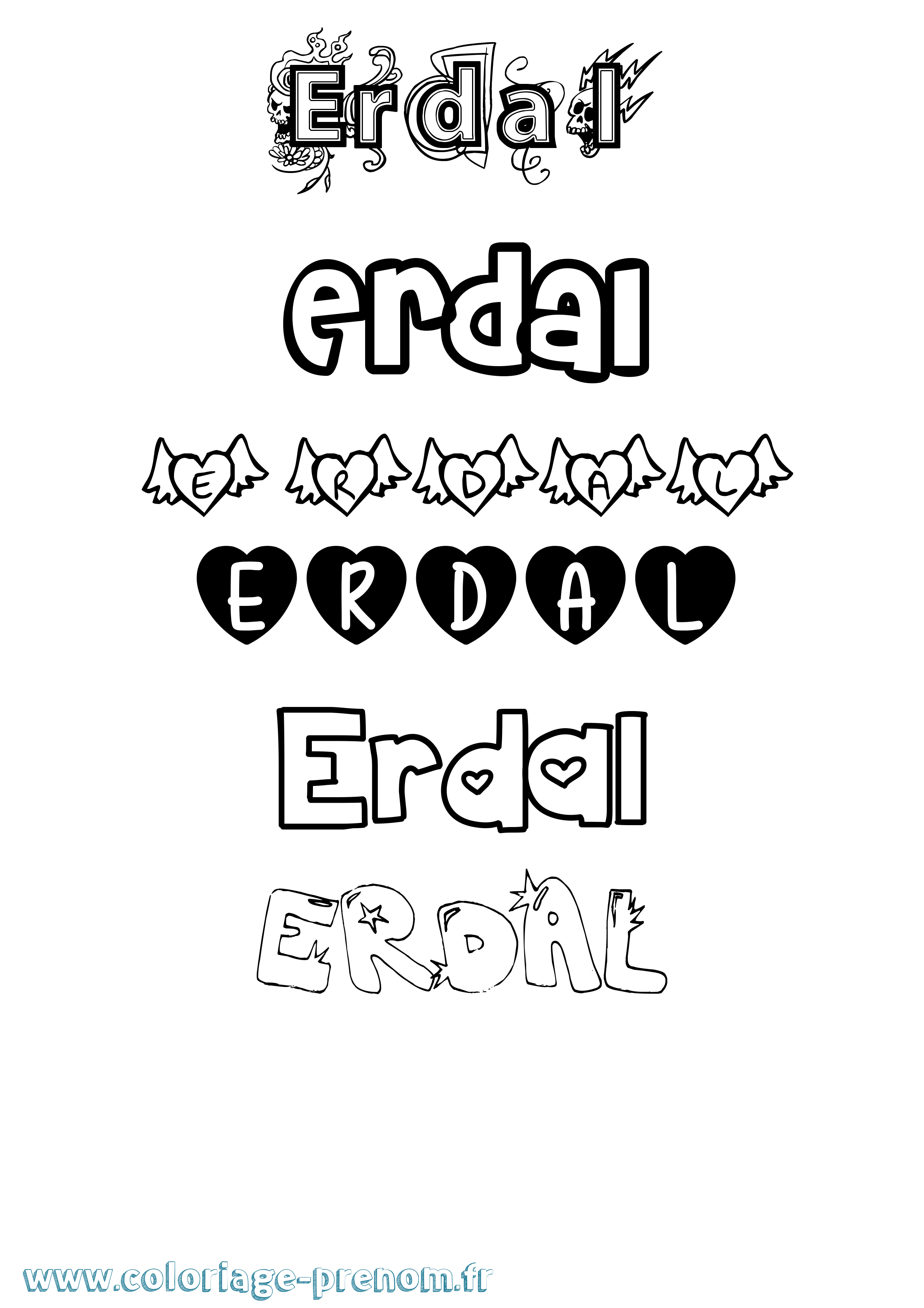 Coloriage Erdal Girly Coloriage prénom Erdal Girly