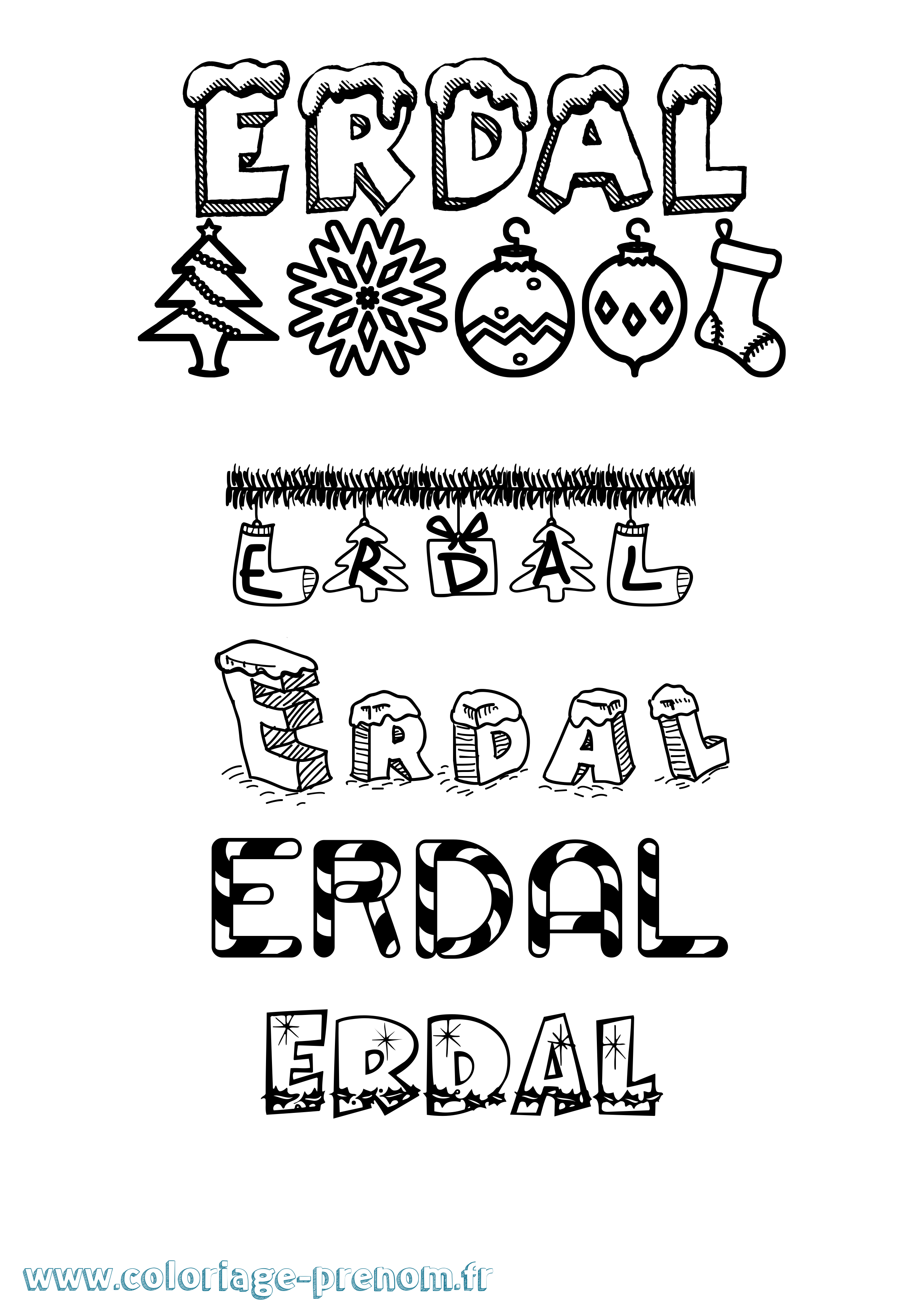Coloriage Erdal Noël Coloriage prénom Erdal Noël