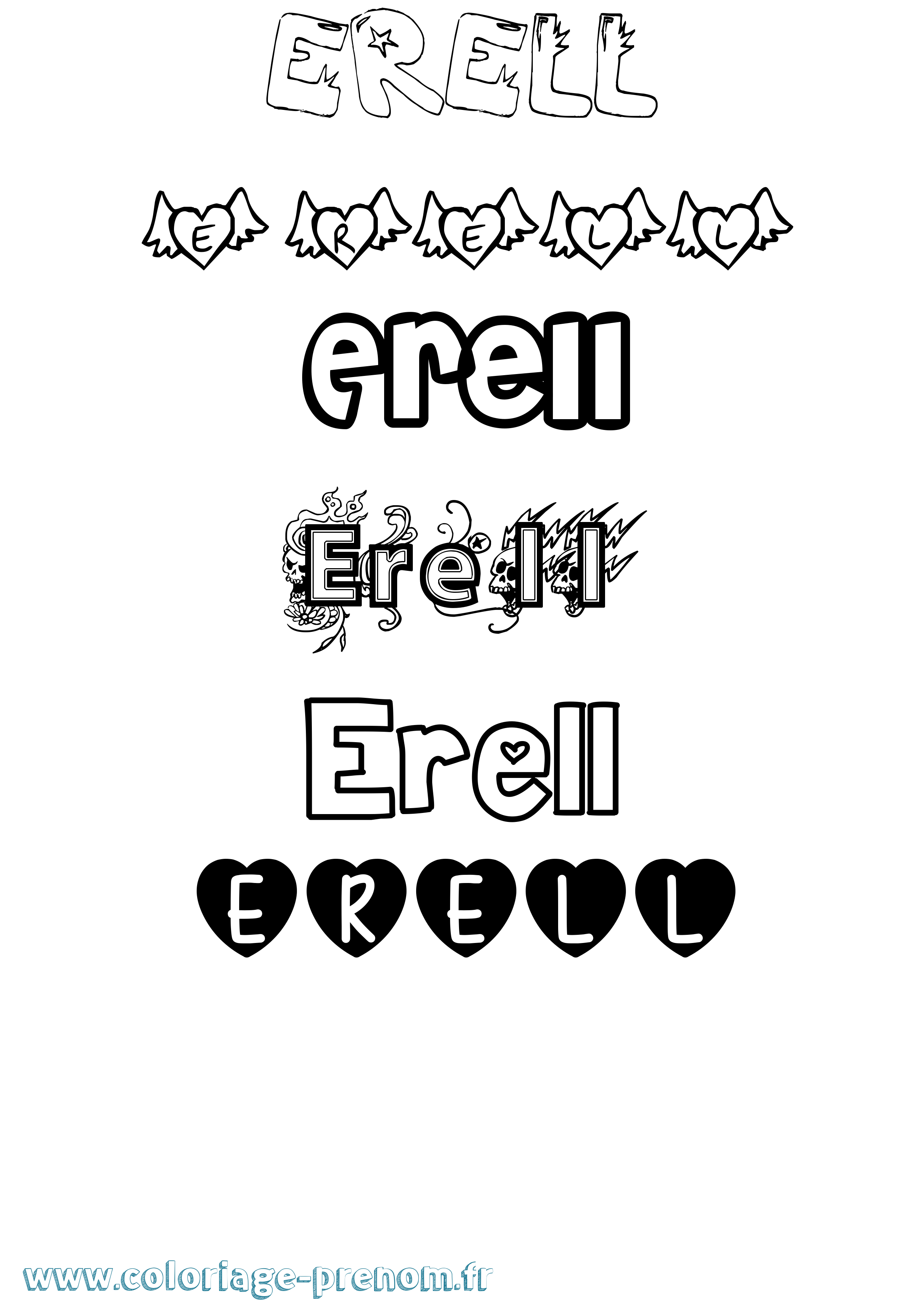 Coloriage Erell Girly Coloriage prénom Erell Girly