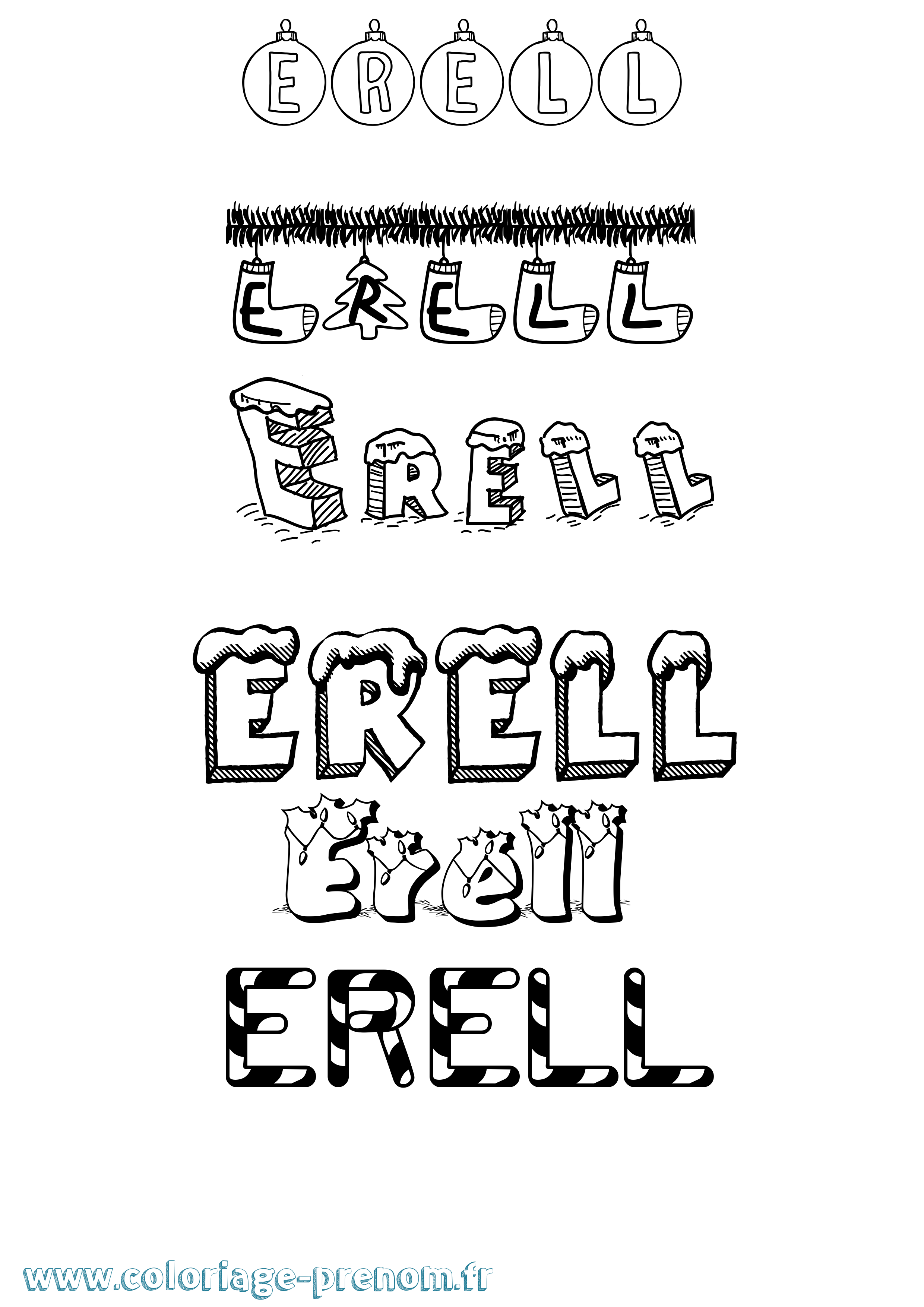 Coloriage Erell Noël Coloriage prénom Erell Noël