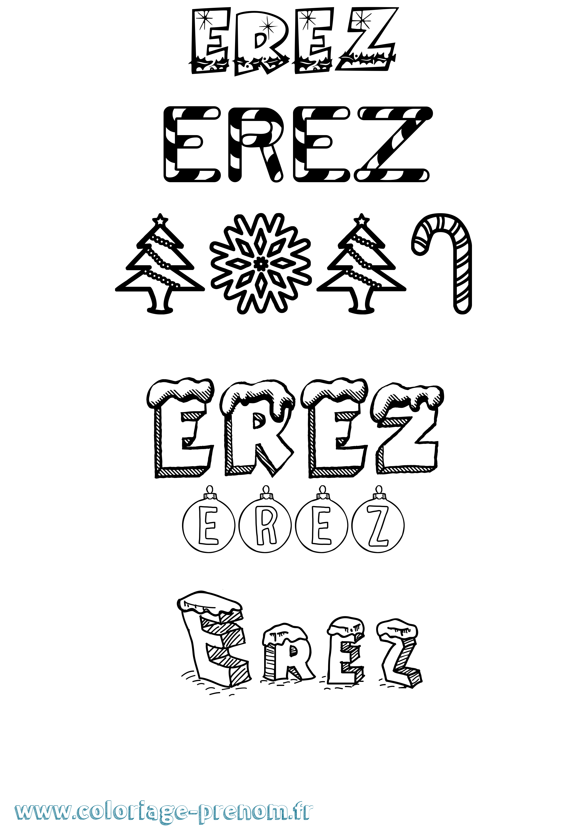 Coloriage Erez Noël Coloriage prénom Erez Noël