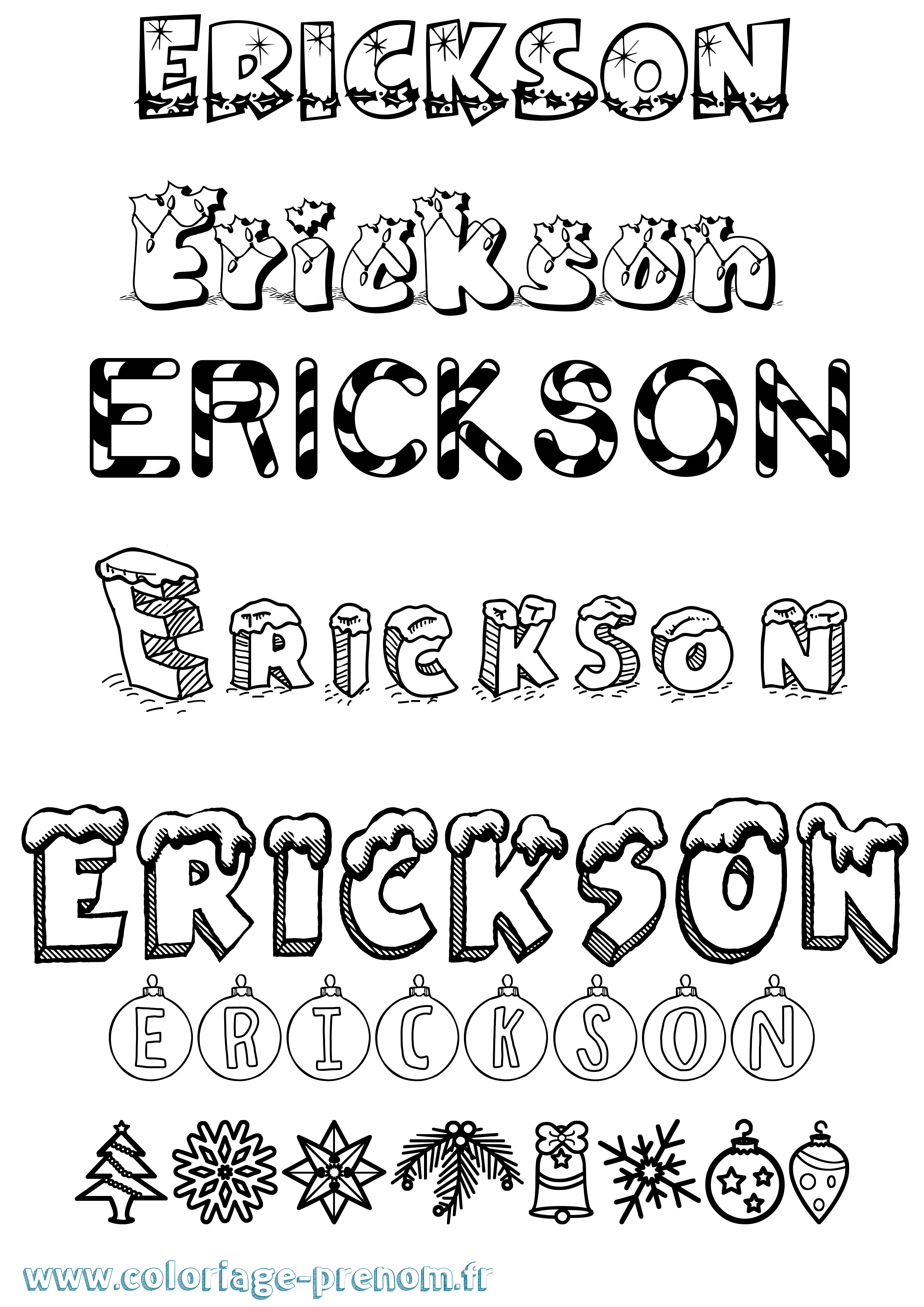 Coloriage Erickson Noël Coloriage prénom Erickson Noël
