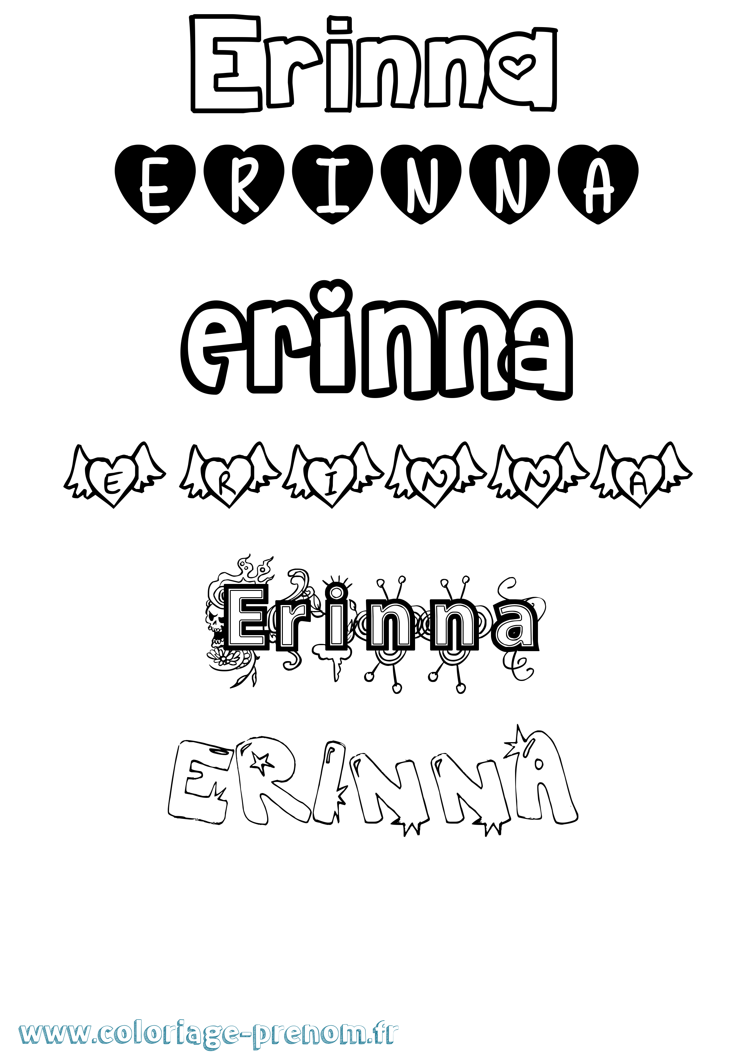 Coloriage Erinna Girly Coloriage prénom Erinna Girly