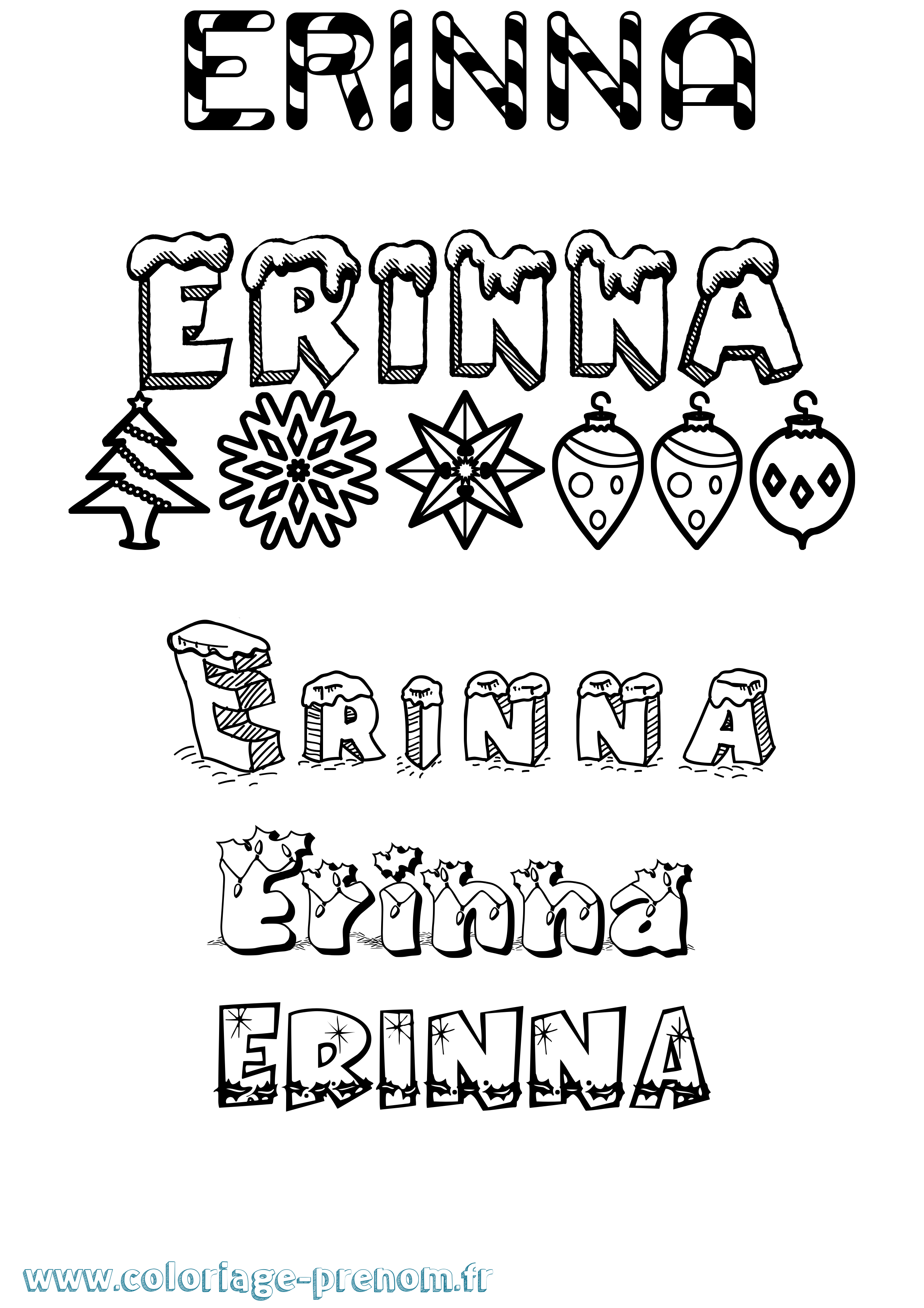 Coloriage Erinna Noël Coloriage prénom Erinna Noël