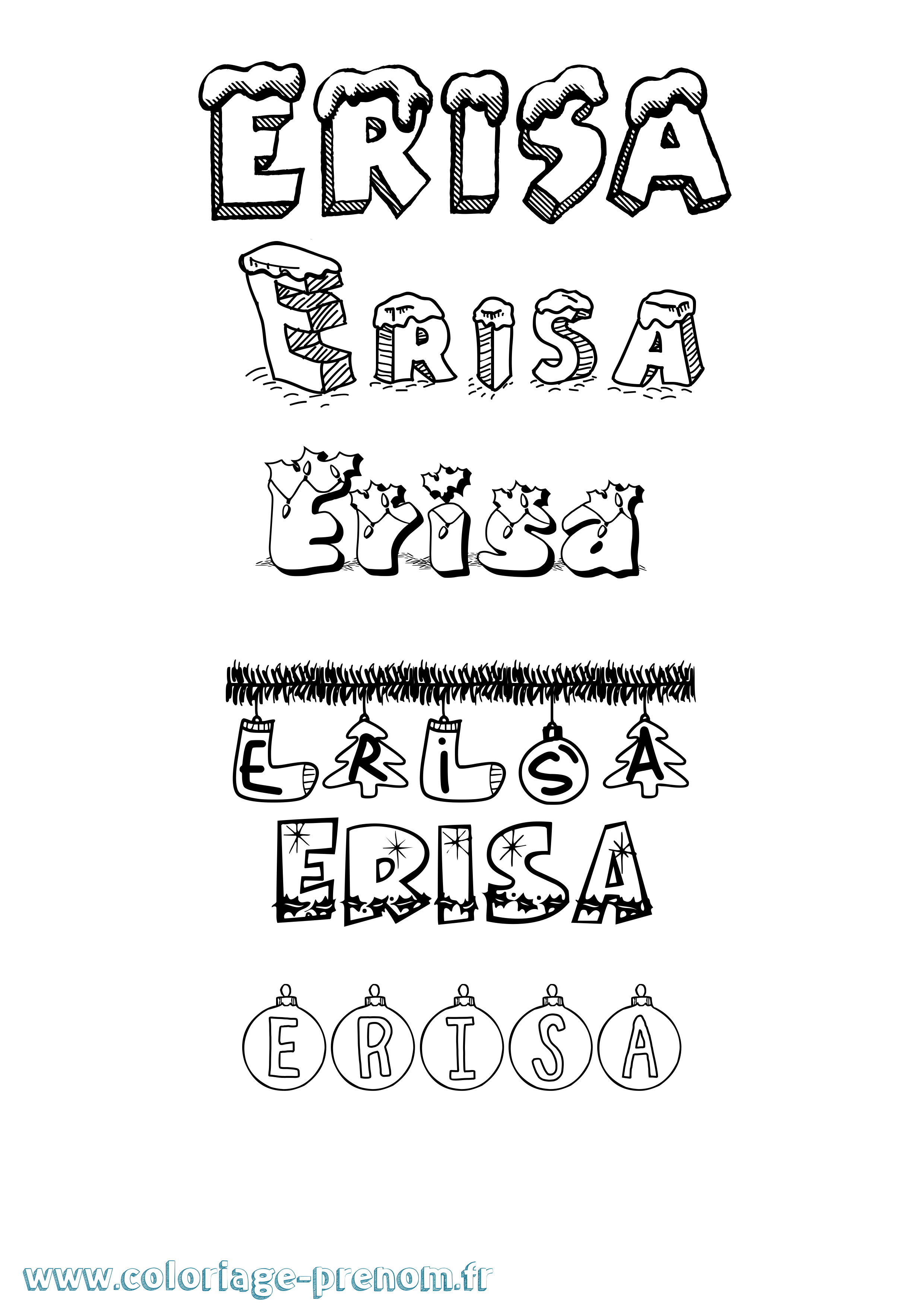 Coloriage Erisa Noël Coloriage prénom Erisa Noël