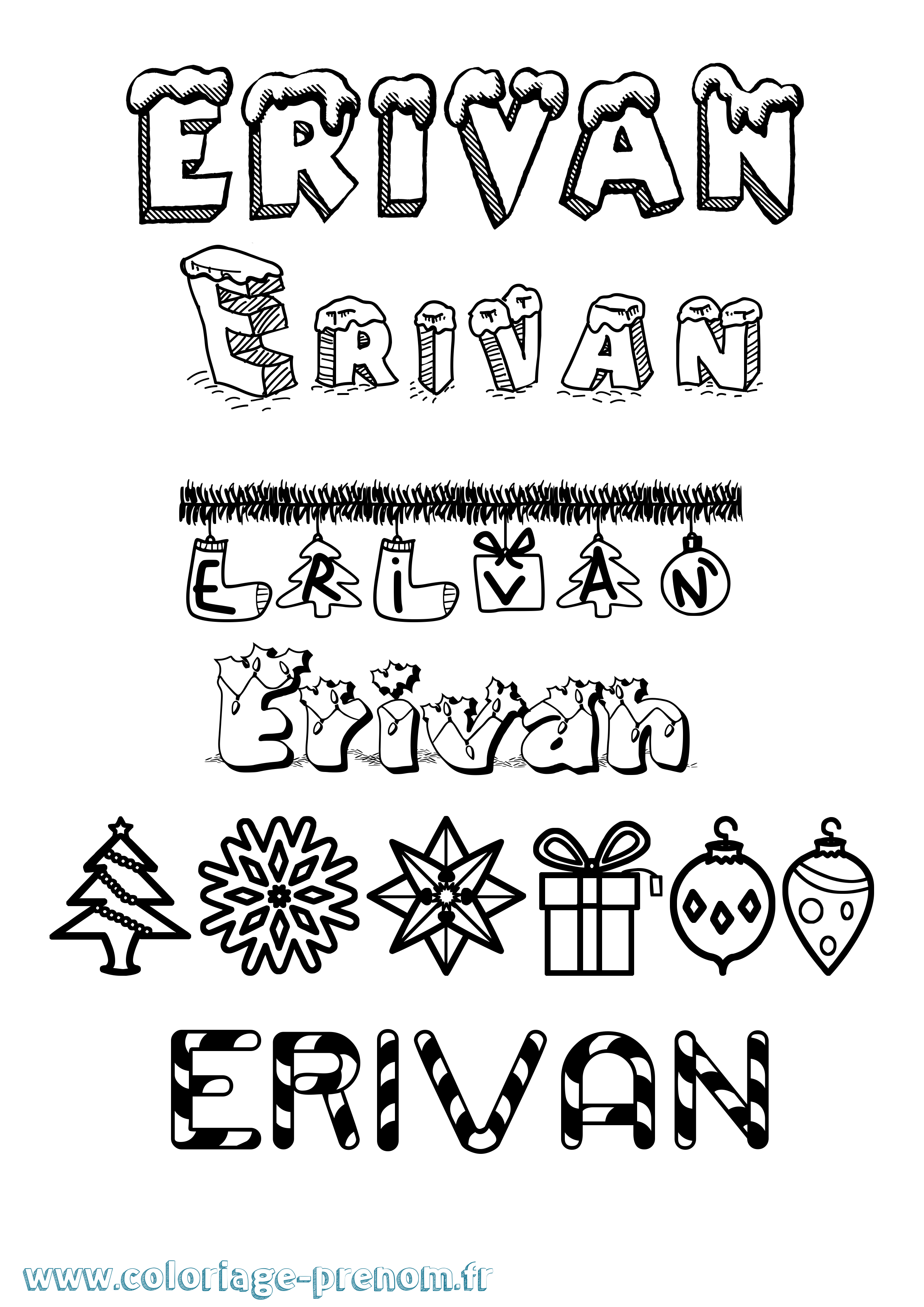 Coloriage Erivan Noël Coloriage prénom Erivan Noël