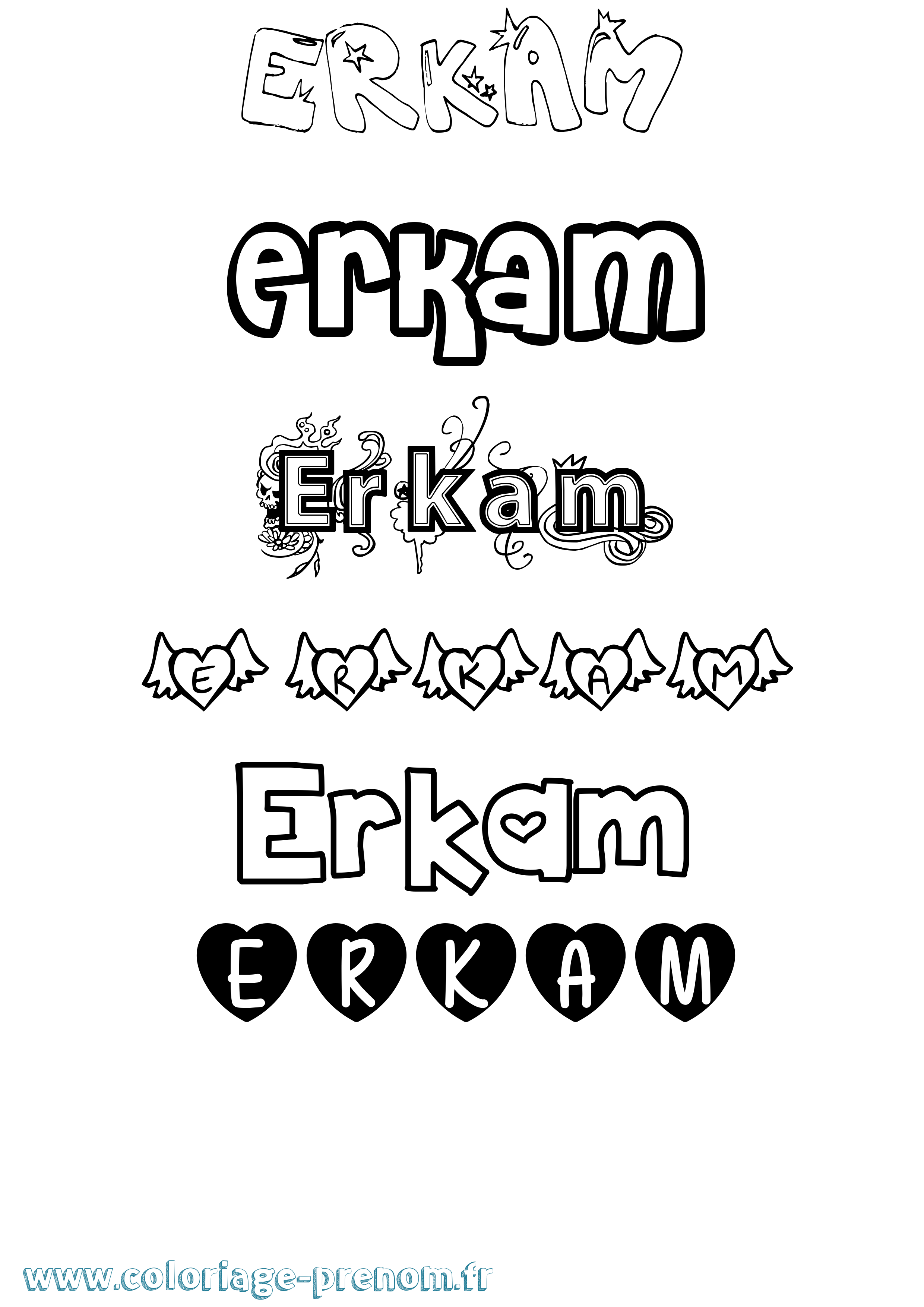 Coloriage Erkam Girly Coloriage prénom Erkam Girly