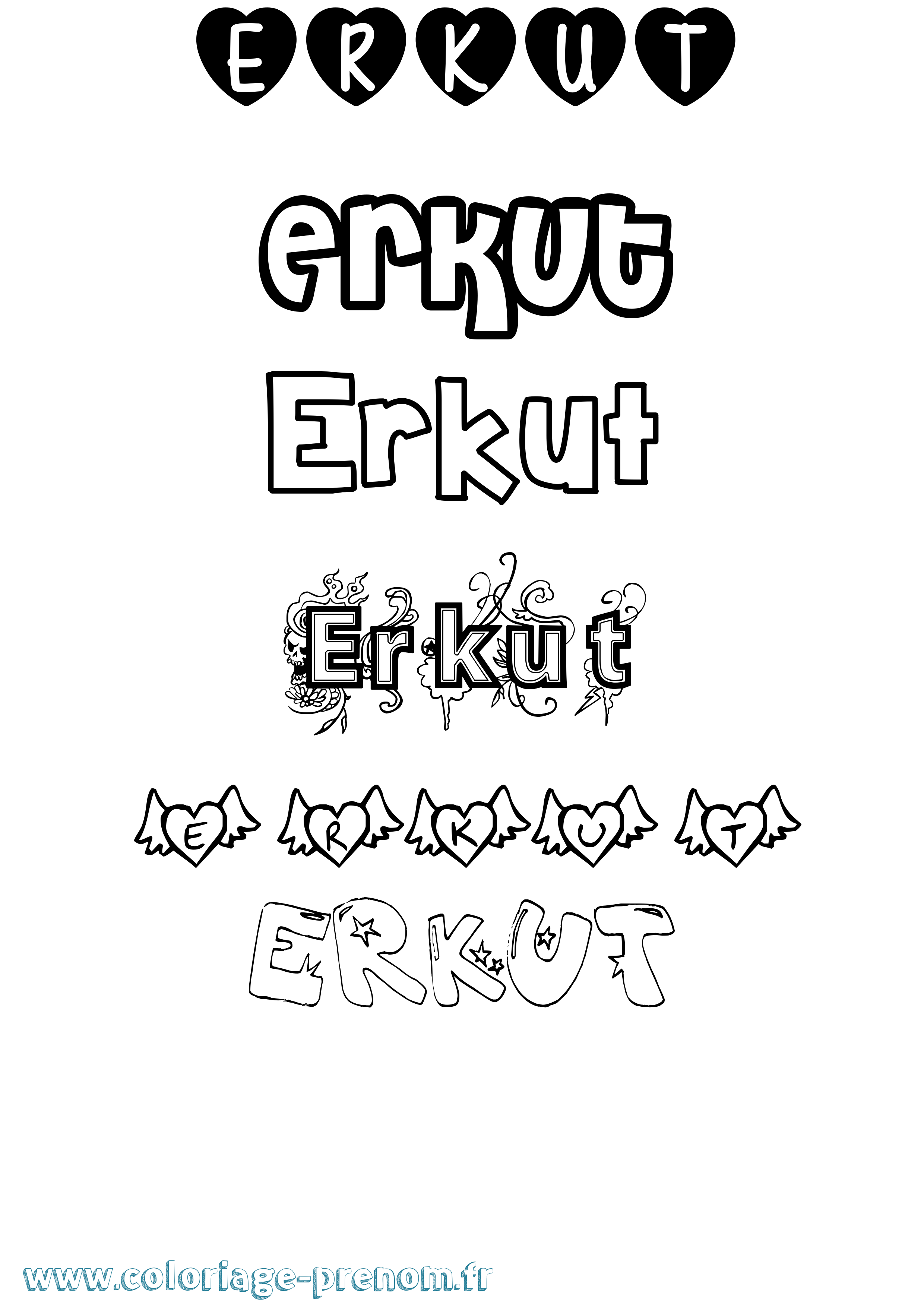Coloriage Erkut Girly Coloriage prénom Erkut Girly