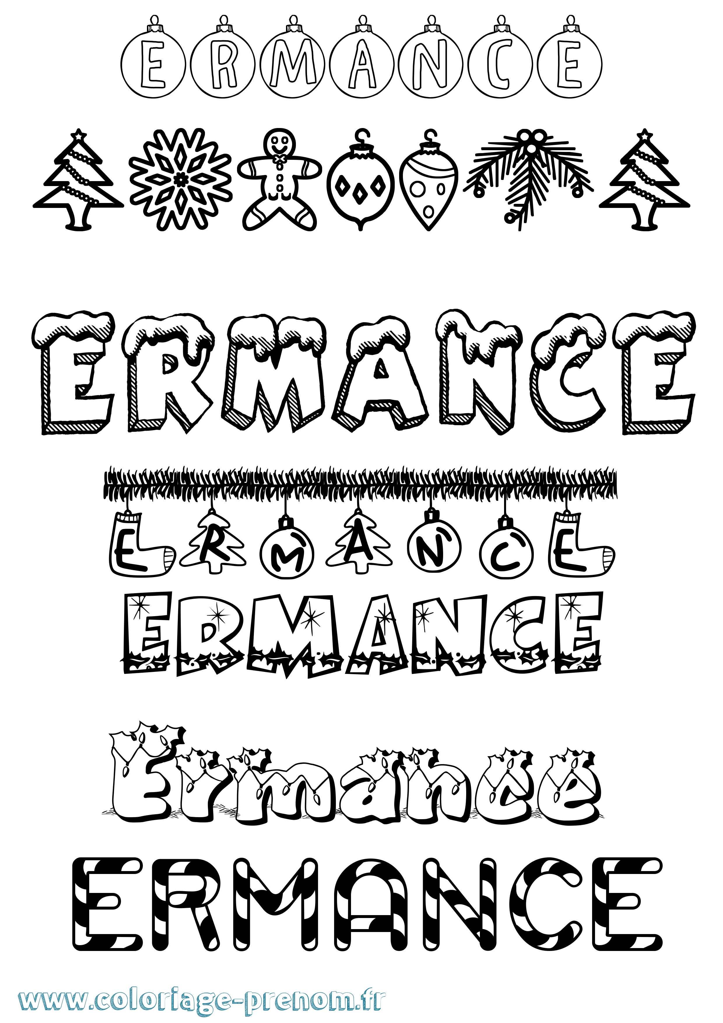 Coloriage Ermance Noël Coloriage prénom Ermance Noël