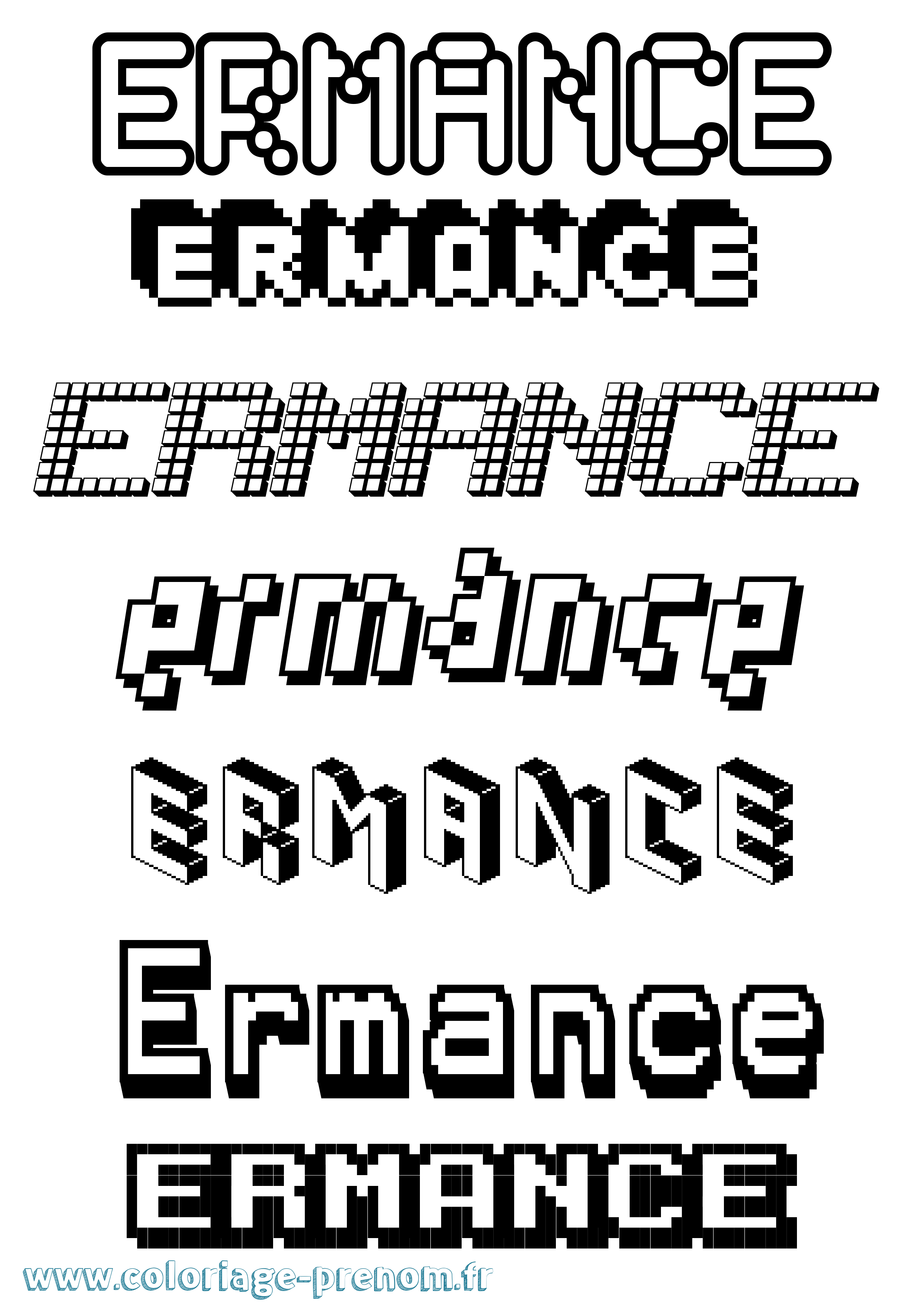 Coloriage Ermance Pixel Coloriage prénom Ermance Pixel