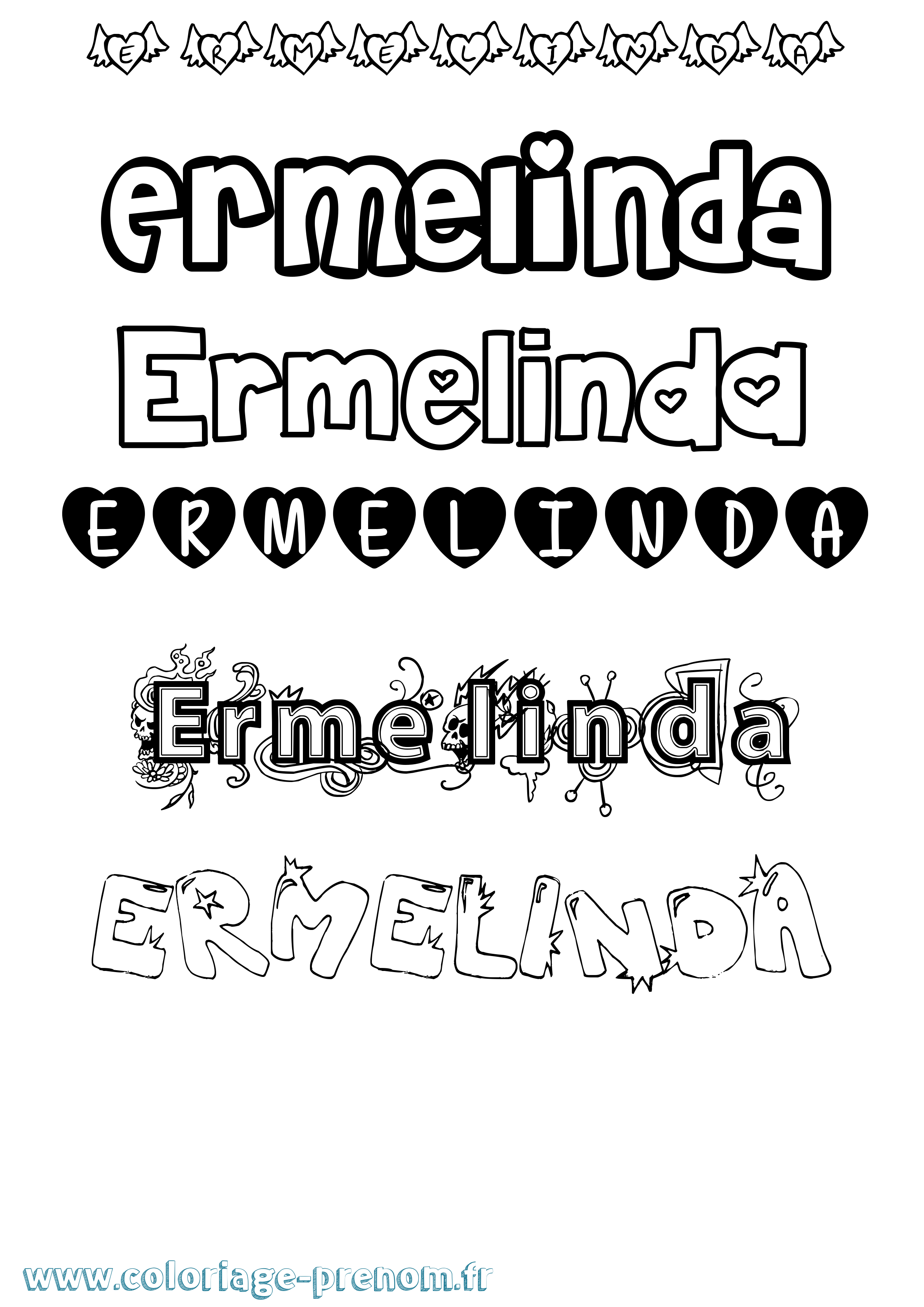 Coloriage Ermelinda Girly Coloriage prénom Ermelinda Girly