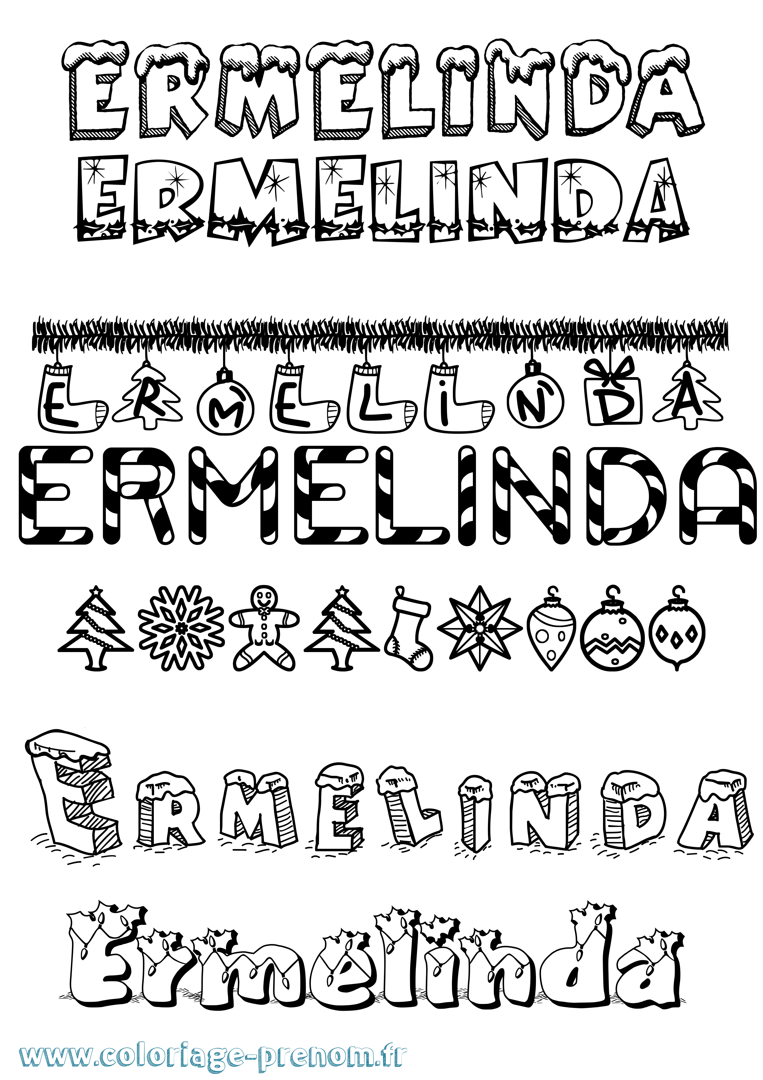Coloriage Ermelinda Noël Coloriage prénom Ermelinda Noël