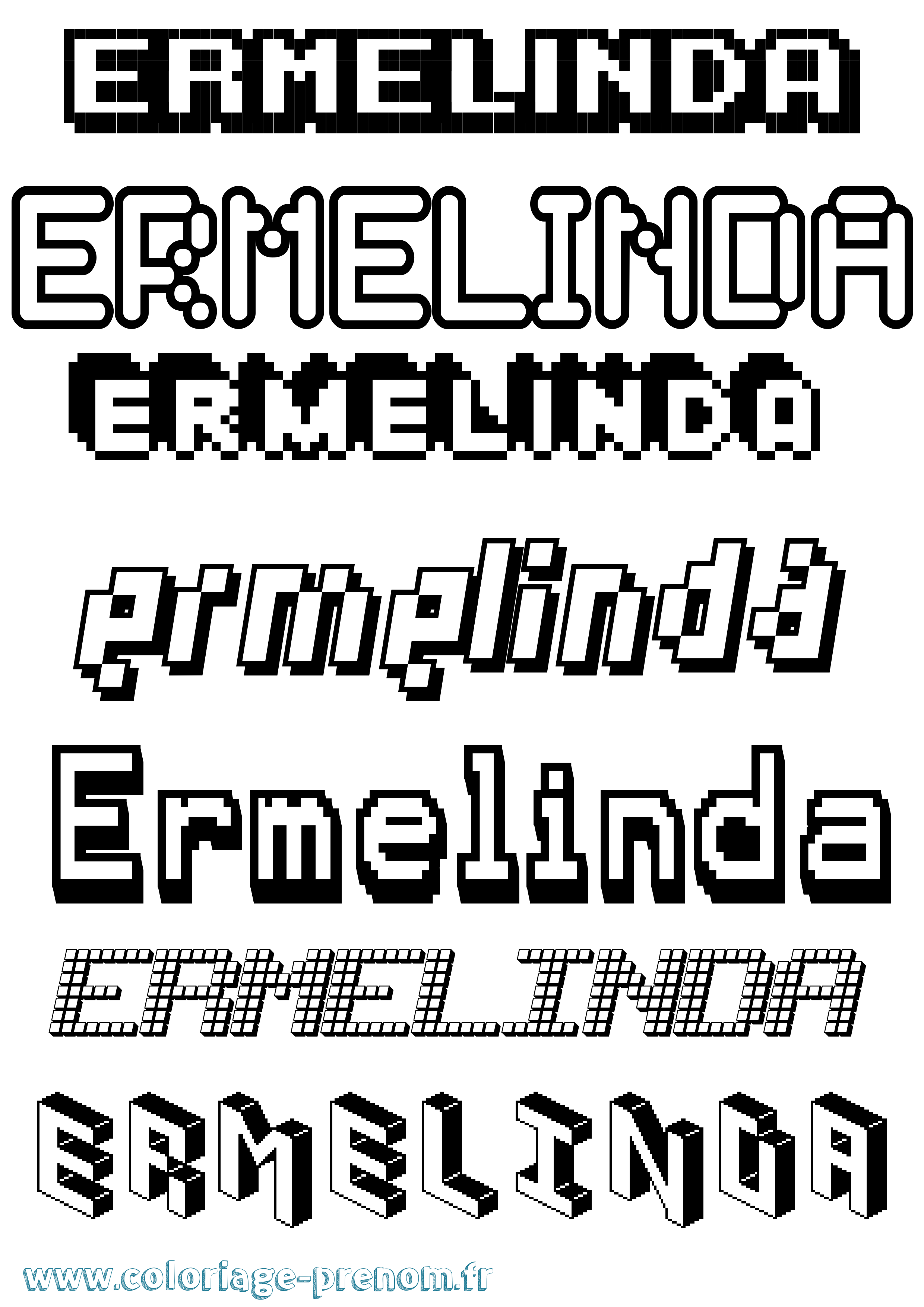 Coloriage Ermelinda Pixel Coloriage prénom Ermelinda Pixel