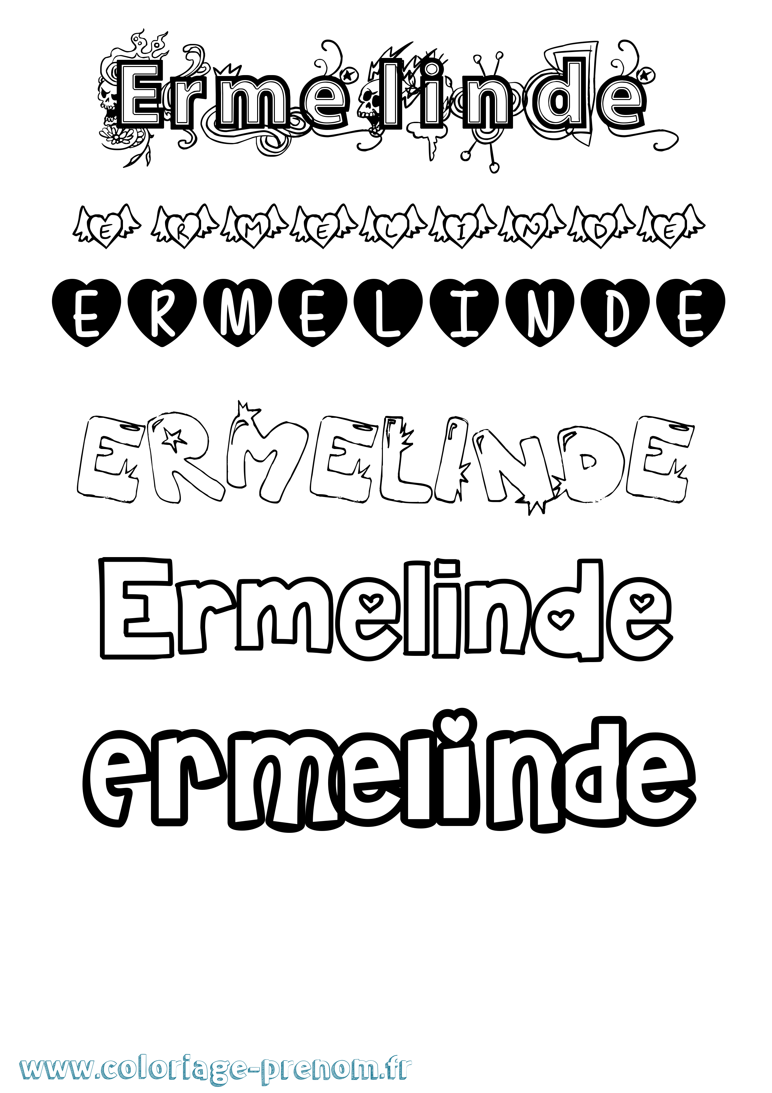 Coloriage Ermelinde Girly Coloriage prénom Ermelinde Girly