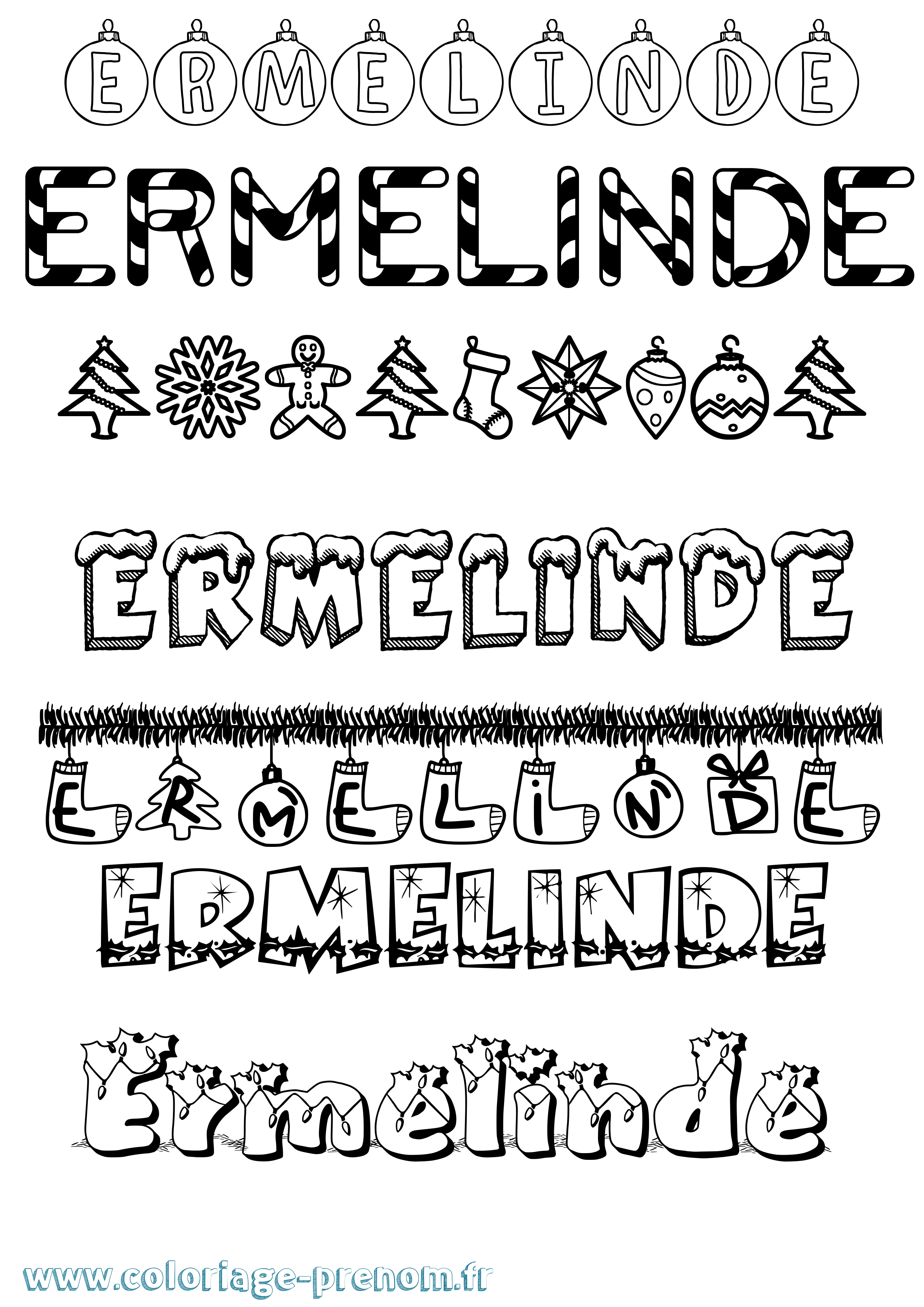 Coloriage Ermelinde Noël Coloriage prénom Ermelinde Noël