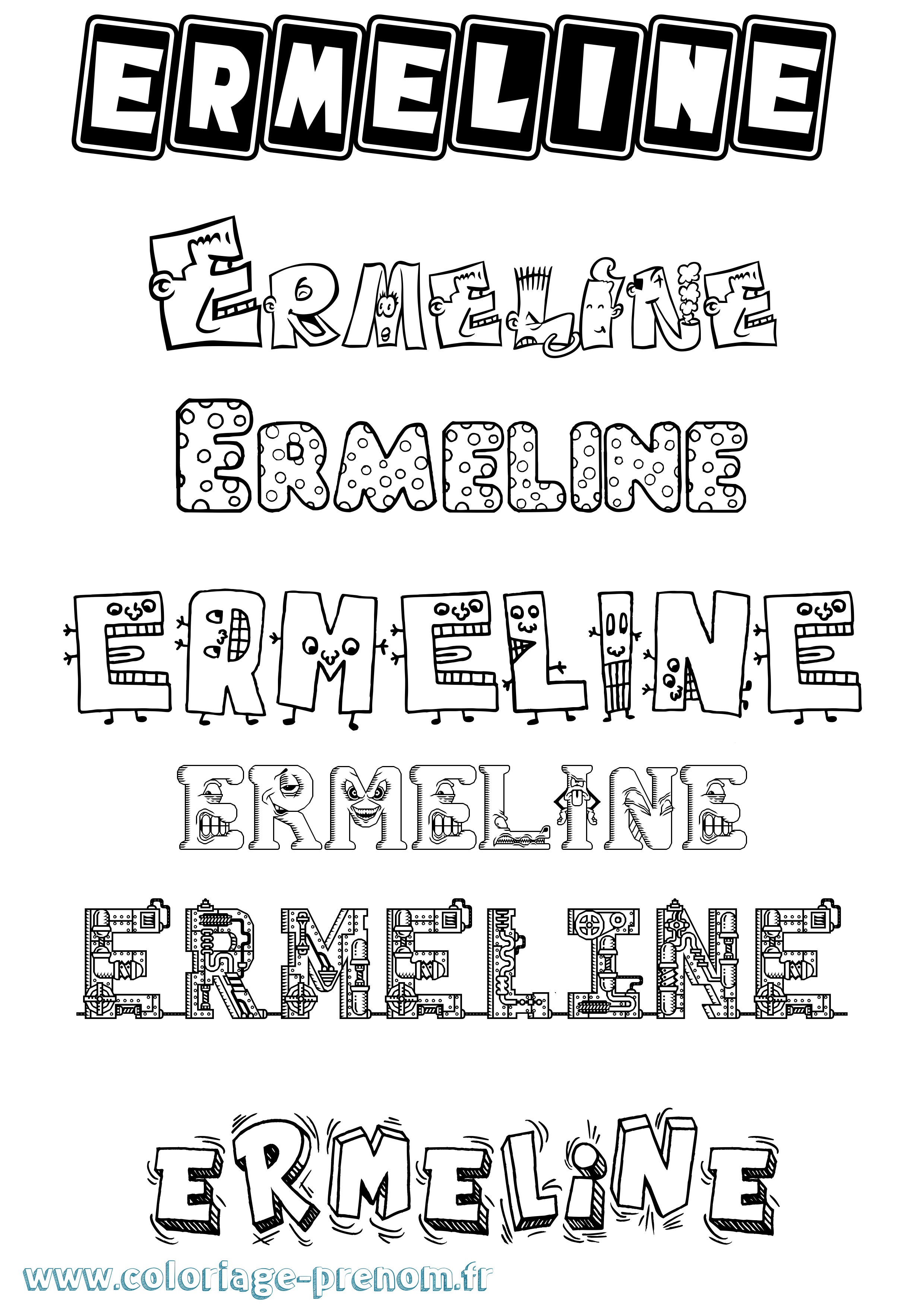 Coloriage Ermeline Fun Coloriage prénom Ermeline Fun