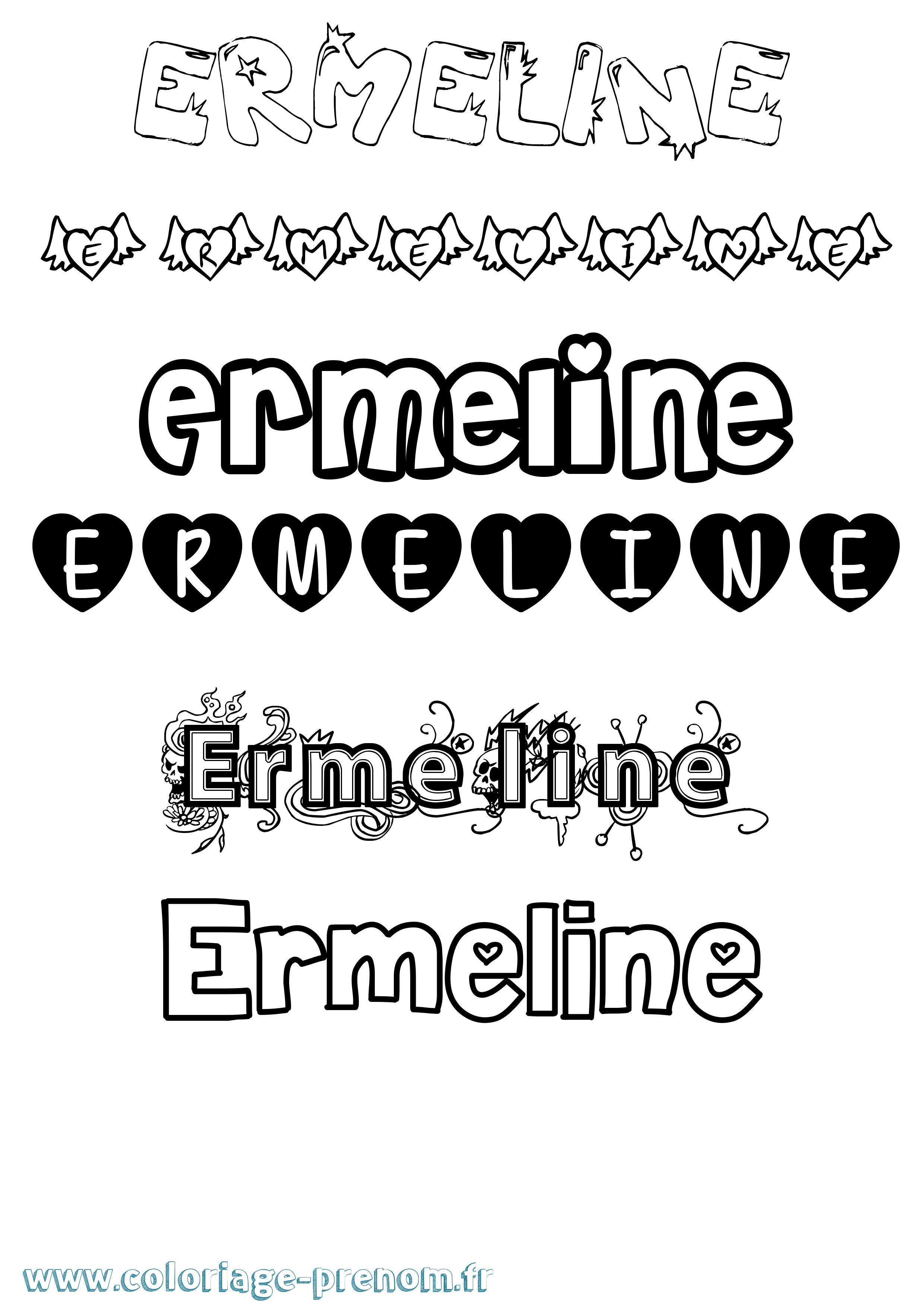 Coloriage Ermeline Girly Coloriage prénom Ermeline Girly