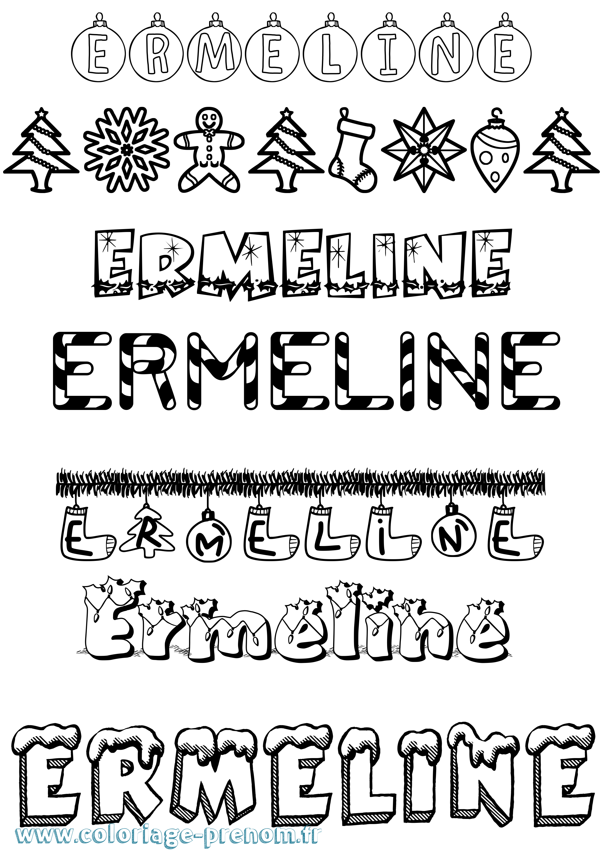 Coloriage Ermeline Noël Coloriage prénom Ermeline Noël