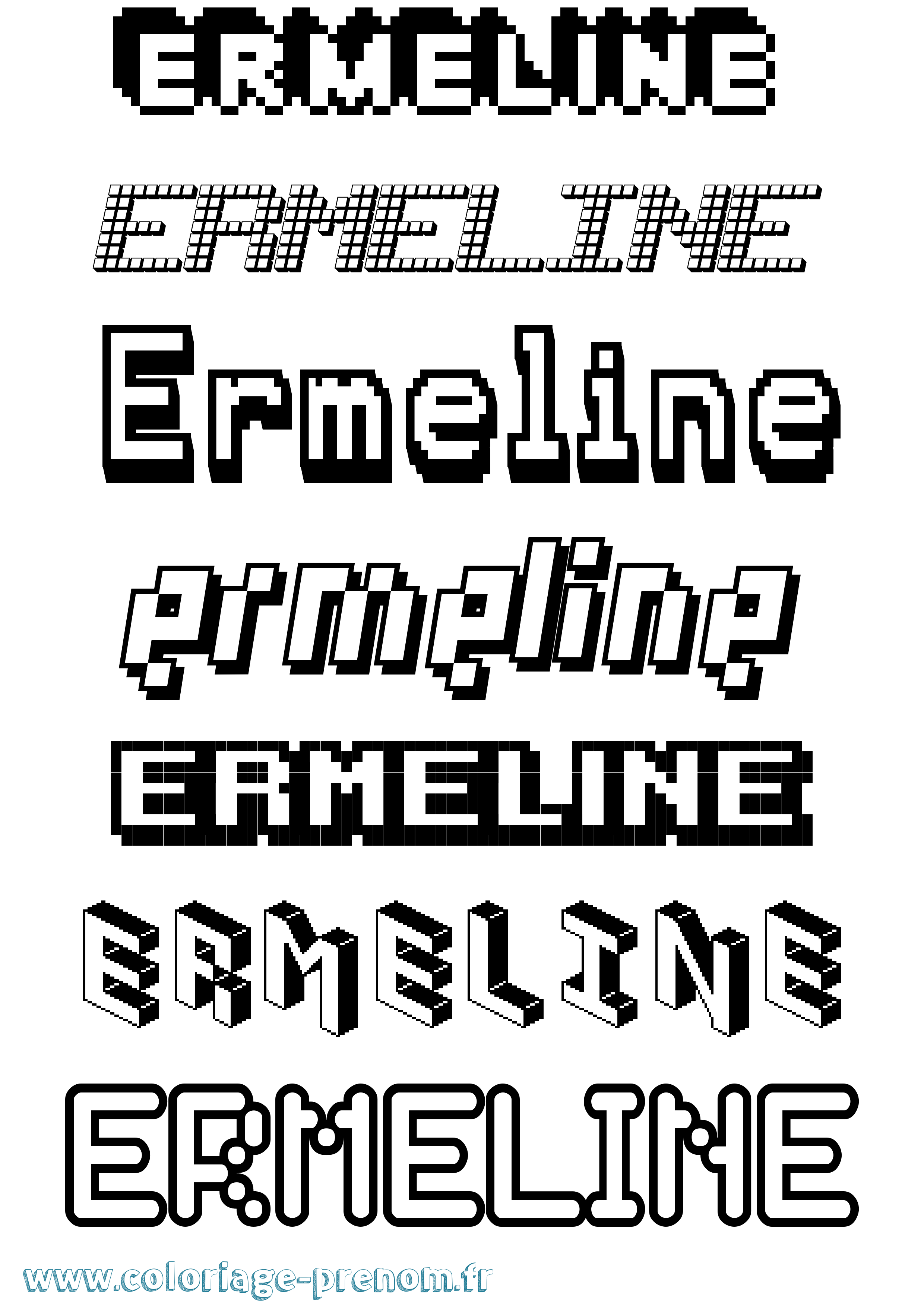 Coloriage Ermeline Pixel Coloriage prénom Ermeline Pixel