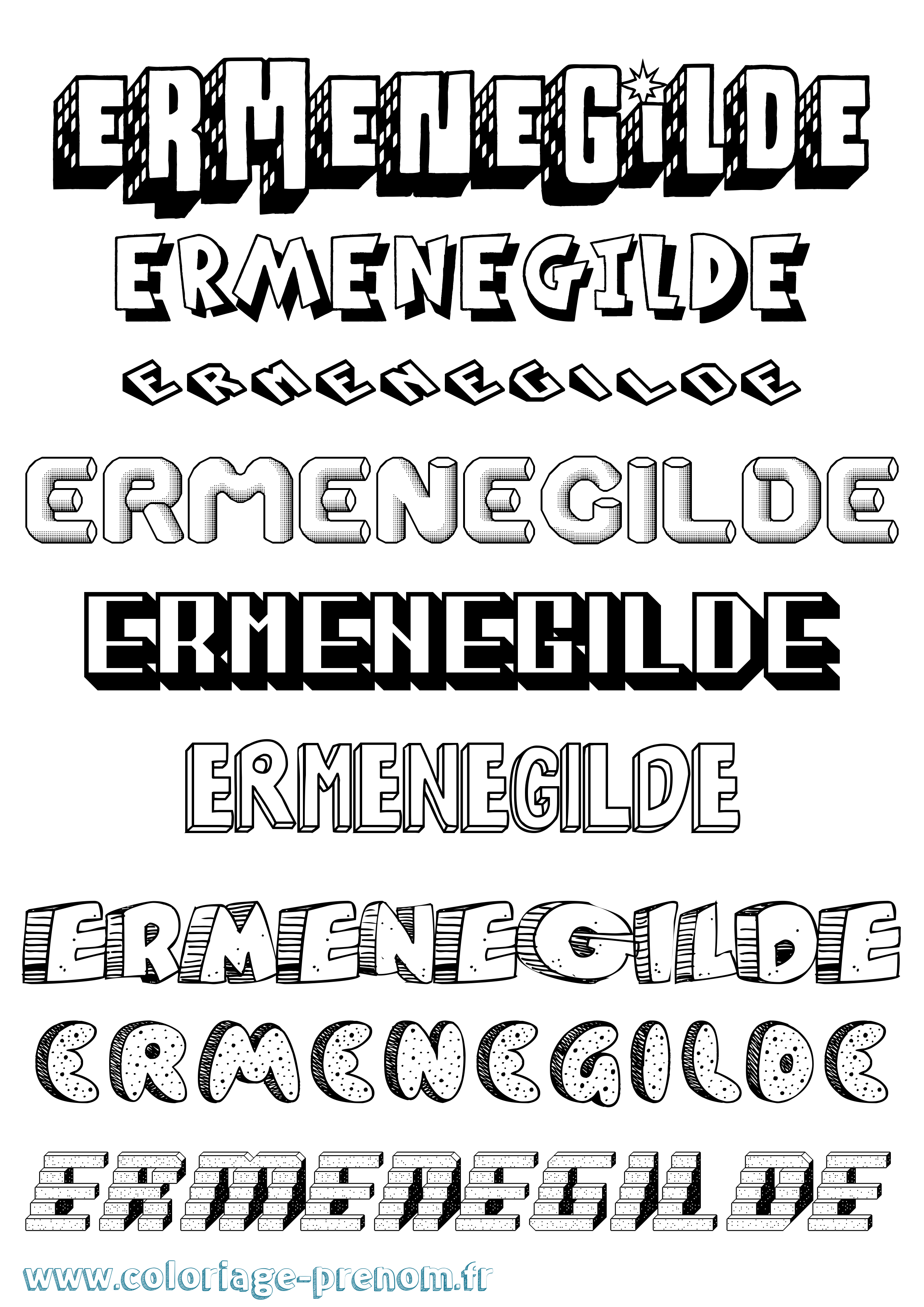Coloriage Ermenegilde Effet 3D Coloriage prénom Ermenegilde Effet 3D